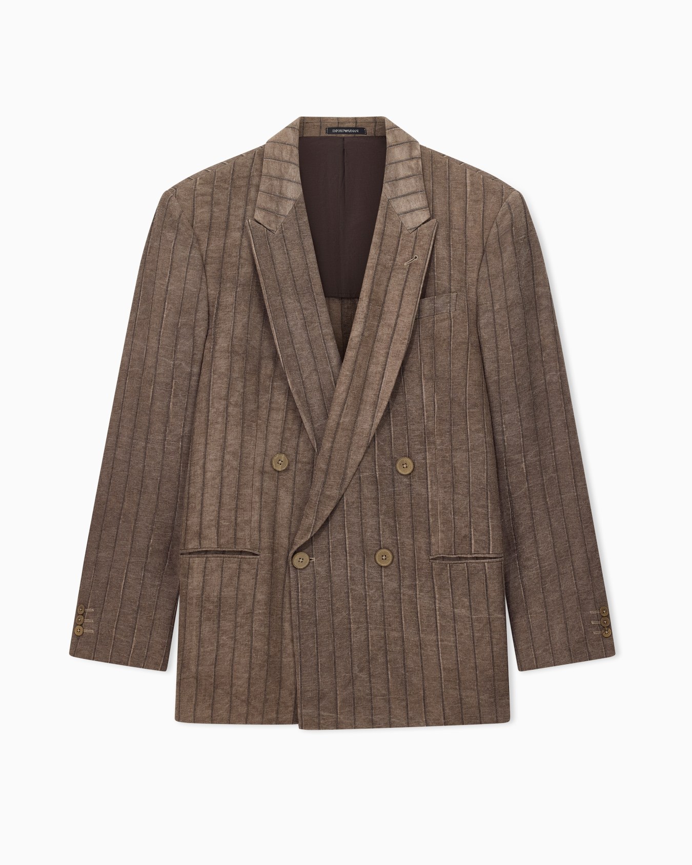 Double-breasted jacket in cold-dyed canneté fabric Slide 0
