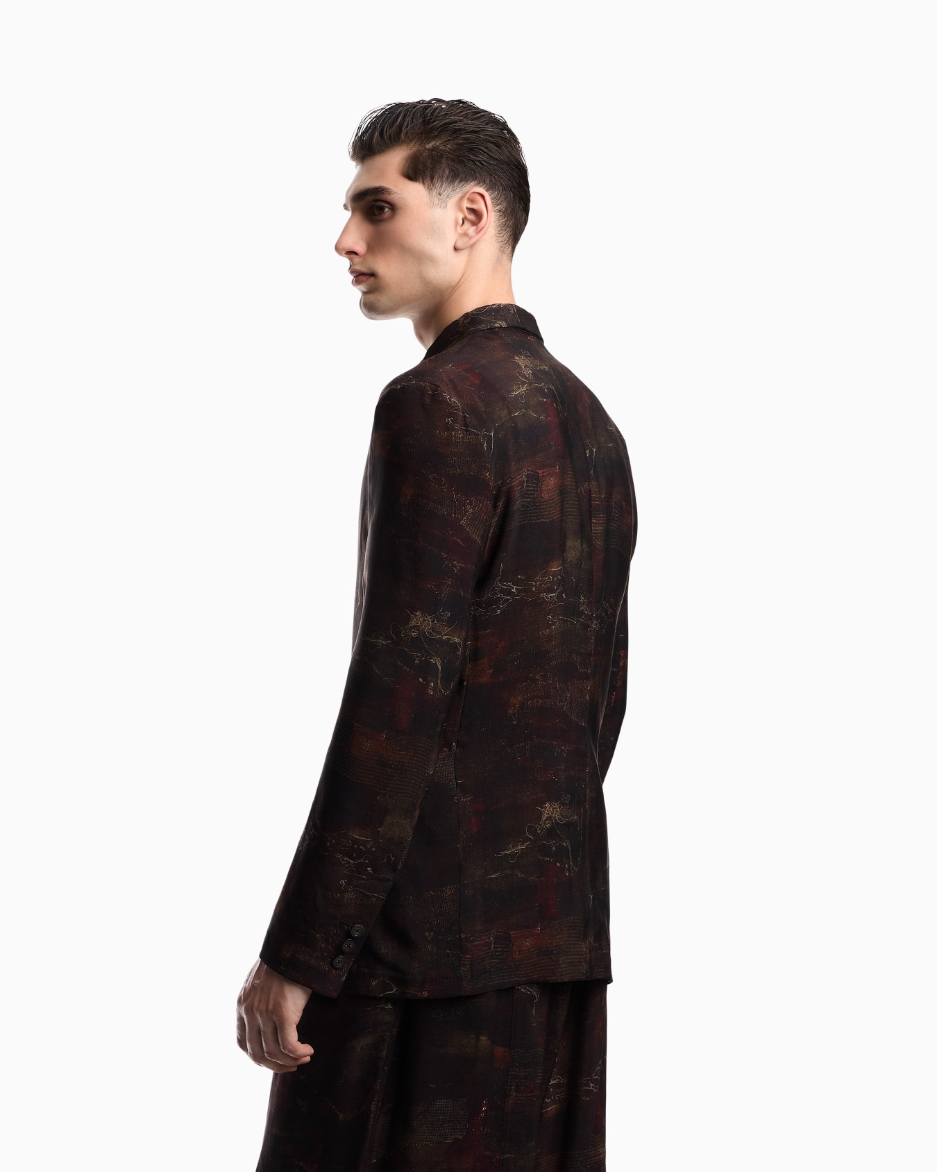 Single-breasted jacket in cupro twill with all-over print Slide 3