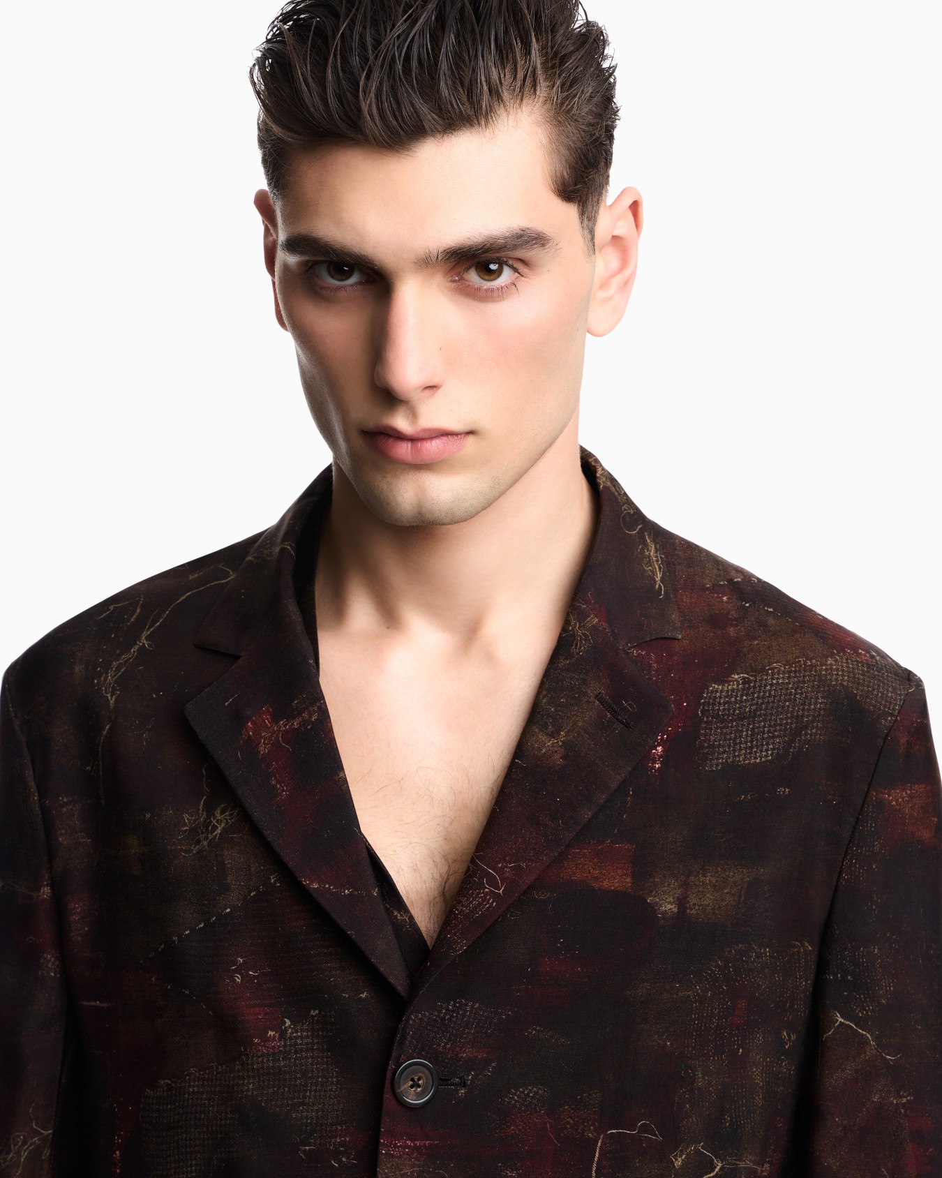 Single-breasted jacket in cupro twill with all-over print Slide 4