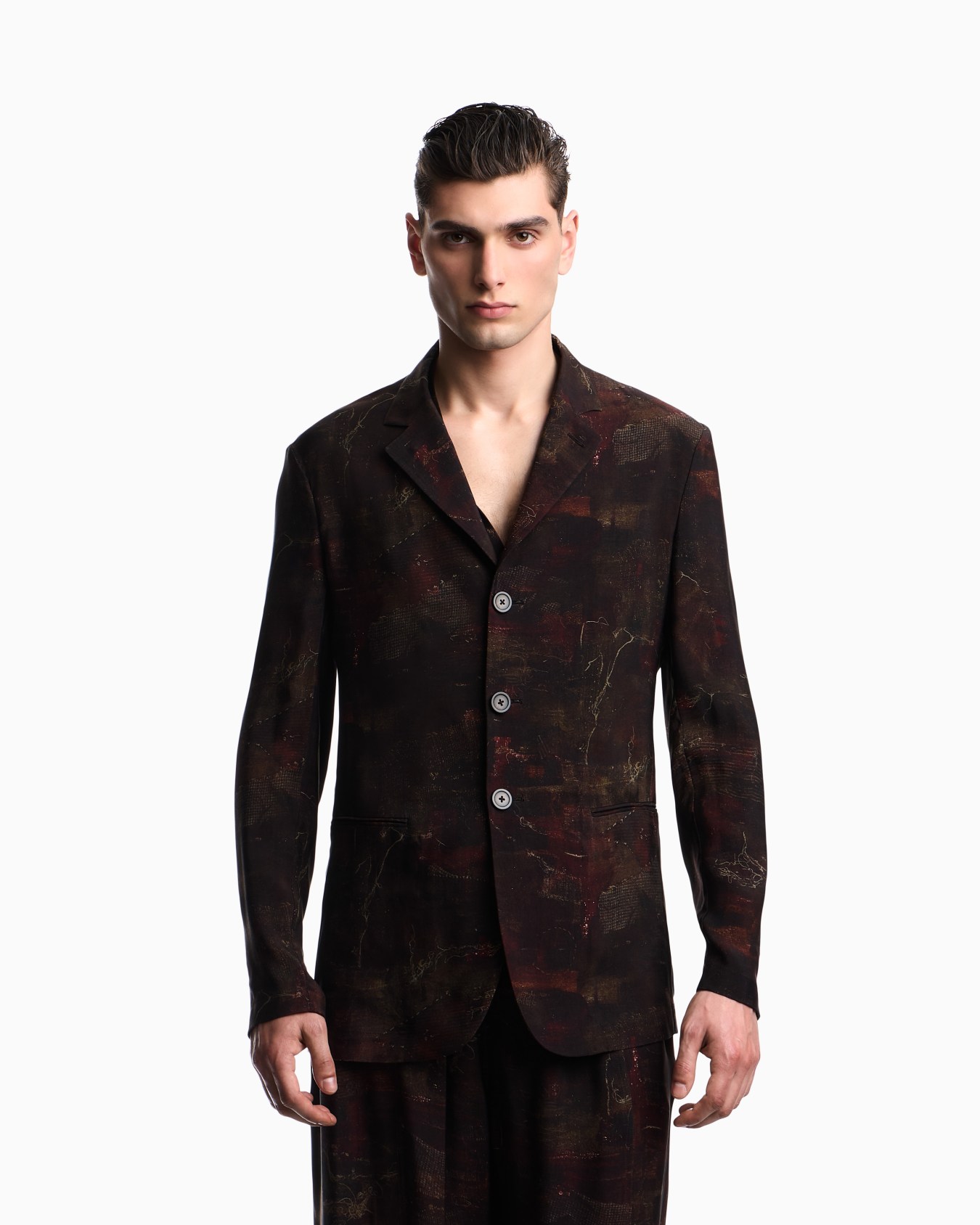 Single-breasted jacket in cupro twill with all-over print Slide 2