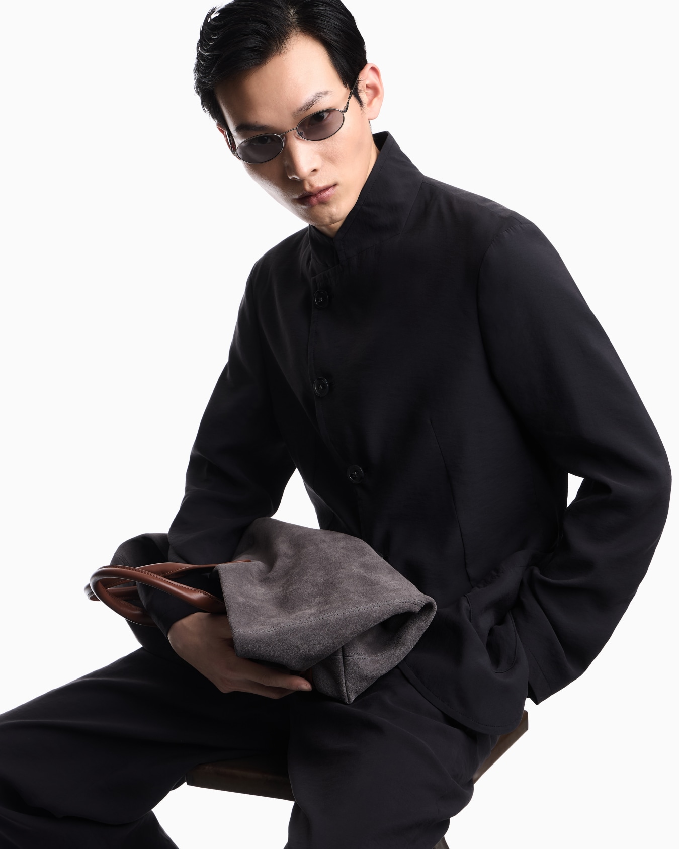 Icon guru-collar jacket with off-centre fastening in peach-feel canvas Slide 5