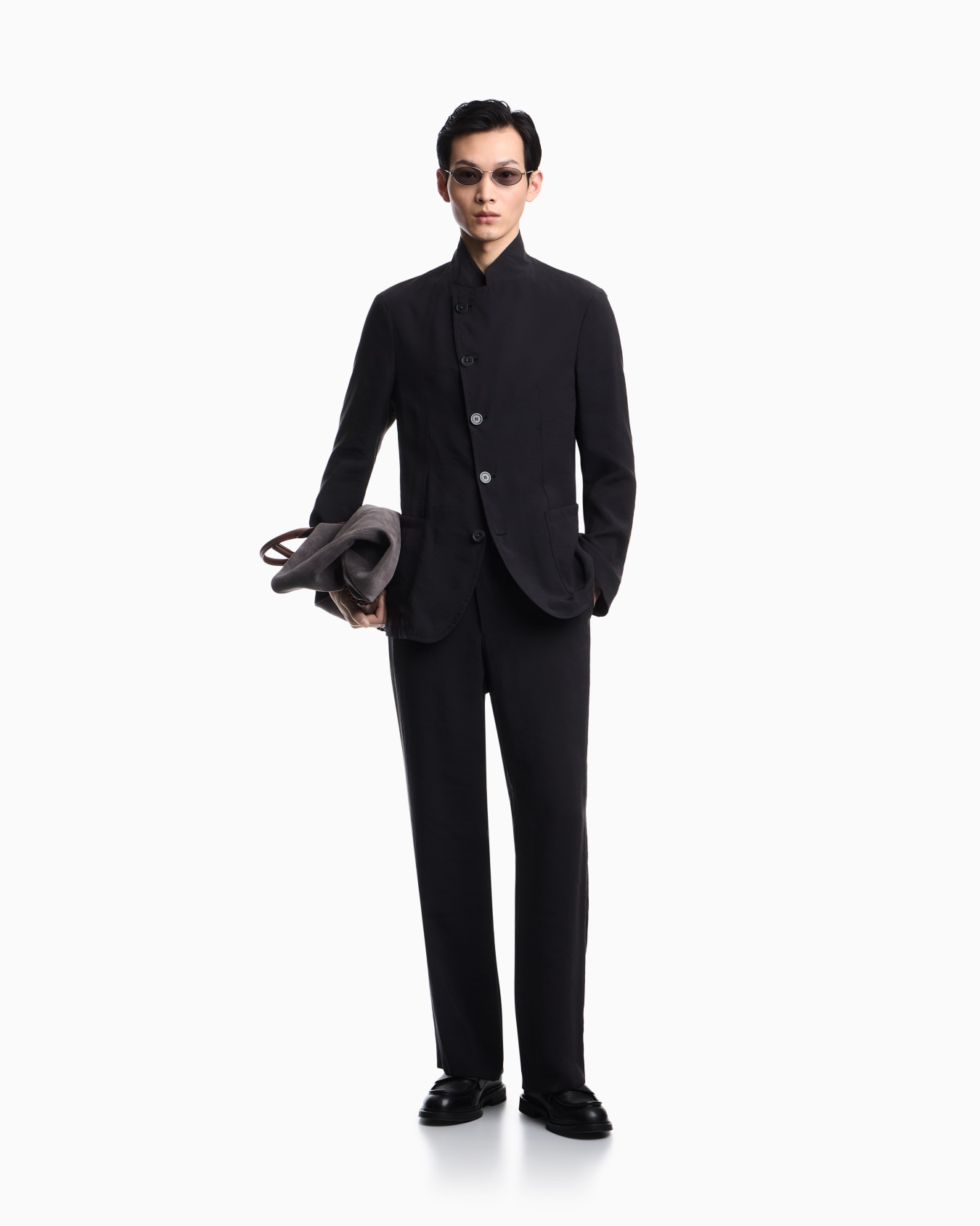 Icon guru-collar jacket with off-centre fastening in peach-feel canvas Slide 1