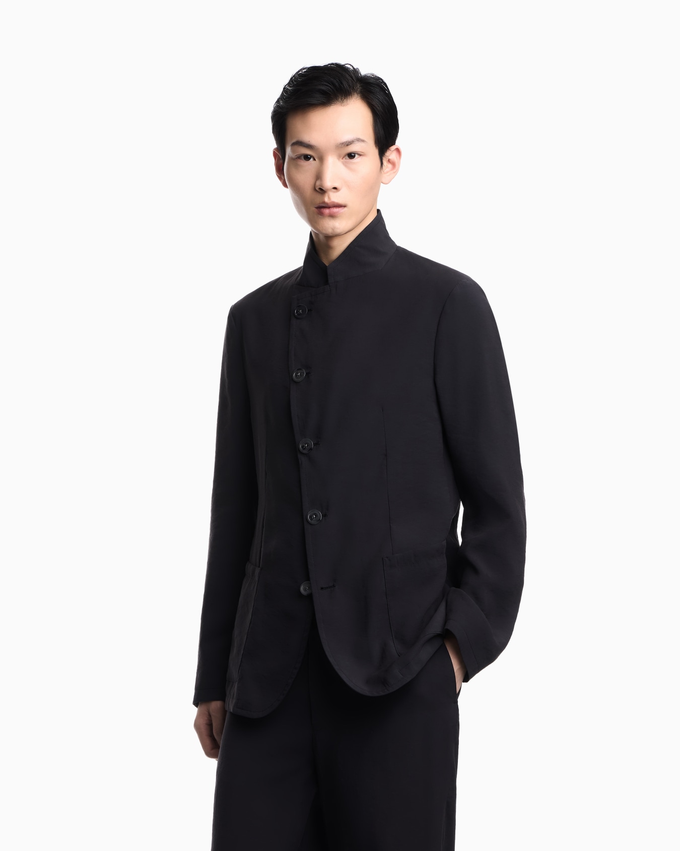 Icon guru-collar jacket with off-centre fastening in peach-feel canvas Slide 3