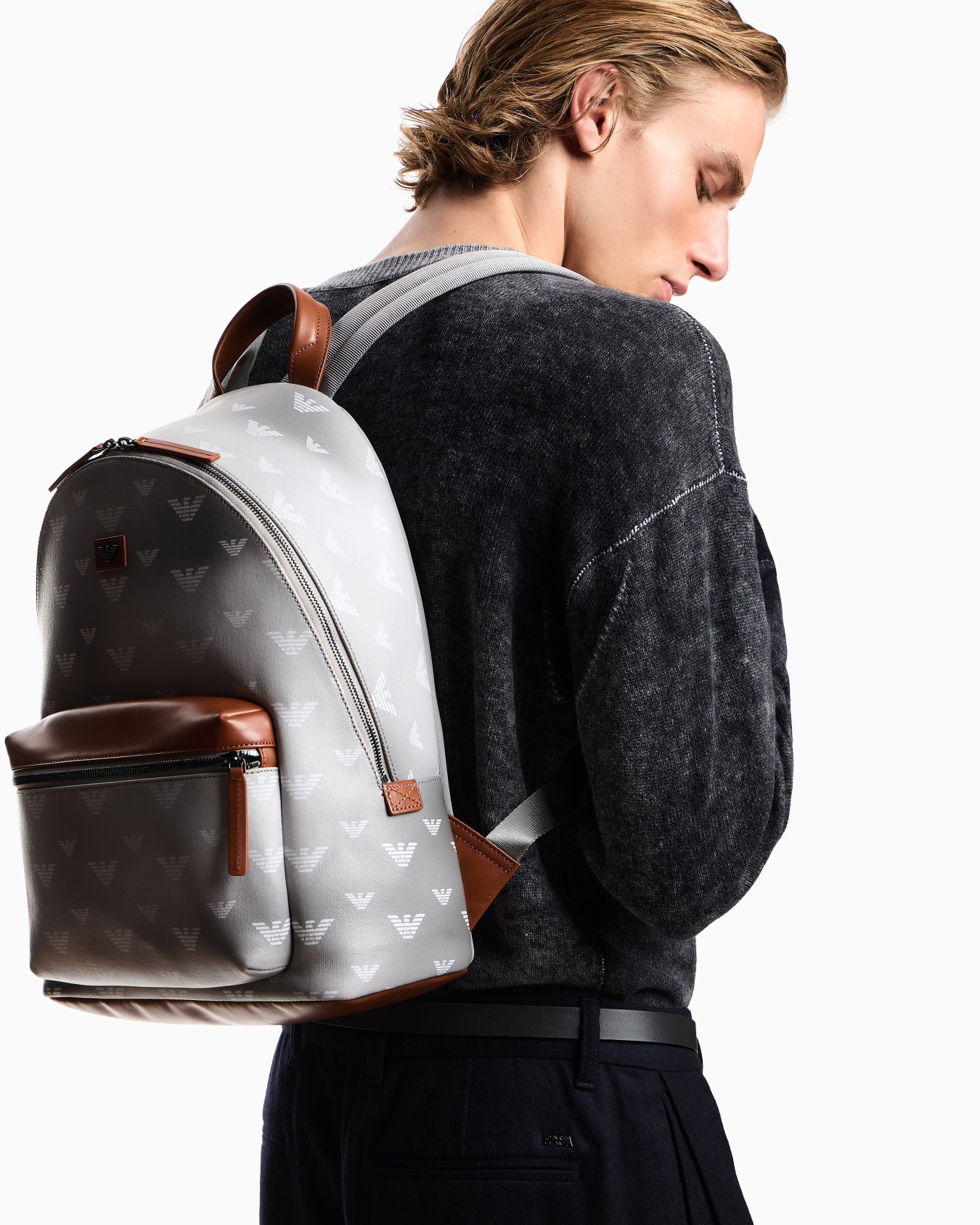 Backpack in coated canvas with all-over eagle Slide 5