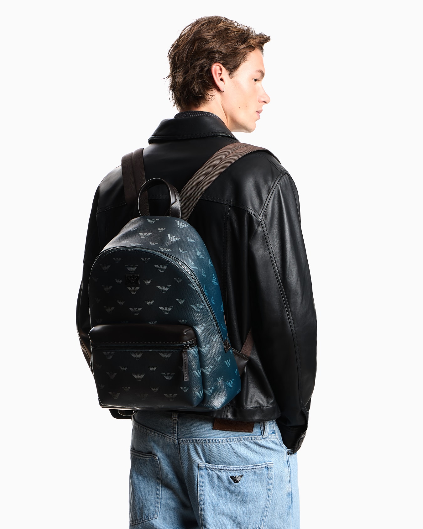 Backpack in coated canvas with all-over eagle Slide 5