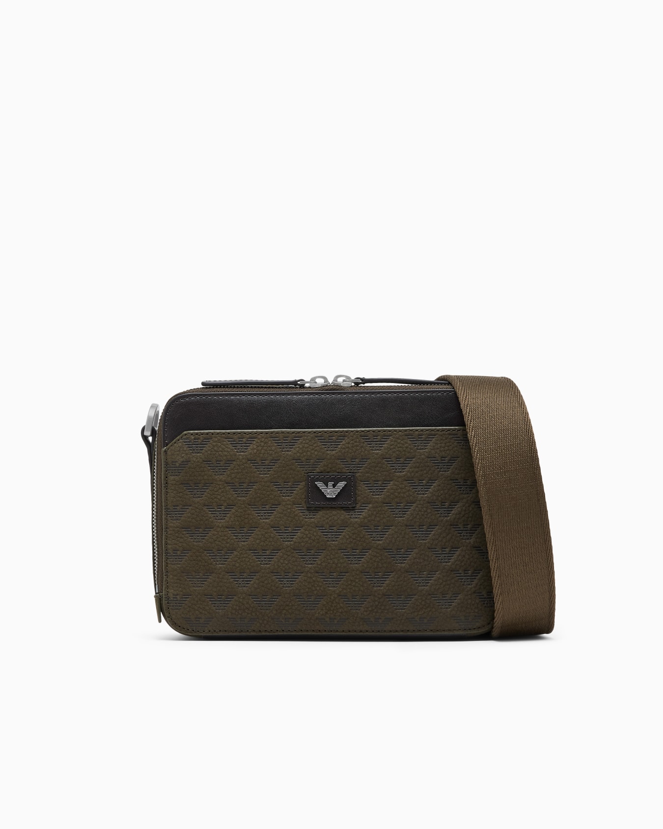 Crossbody camera bag in textured leather with a zip closure Slide 0