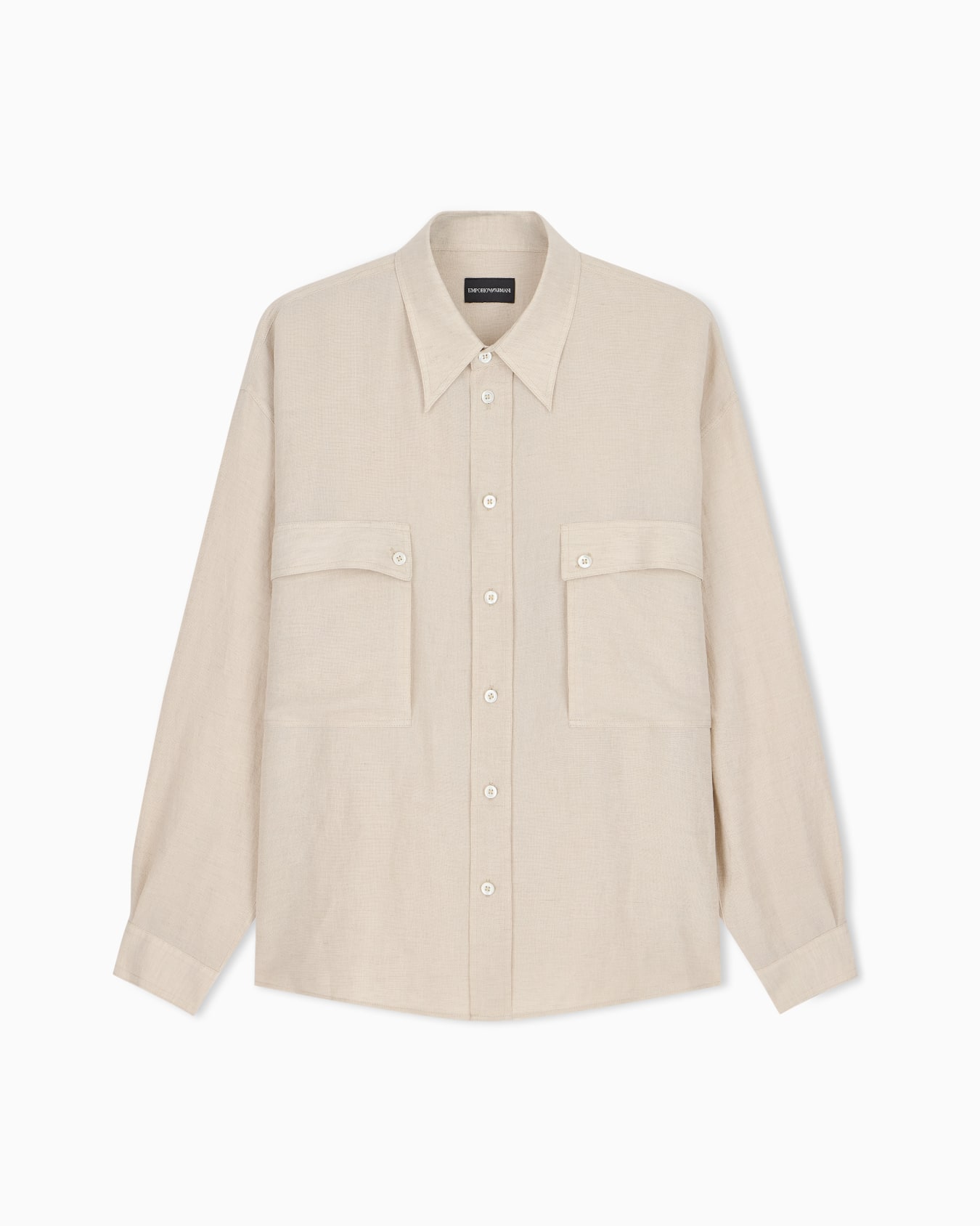 Denim-effect linen-blend shirt Slide 0