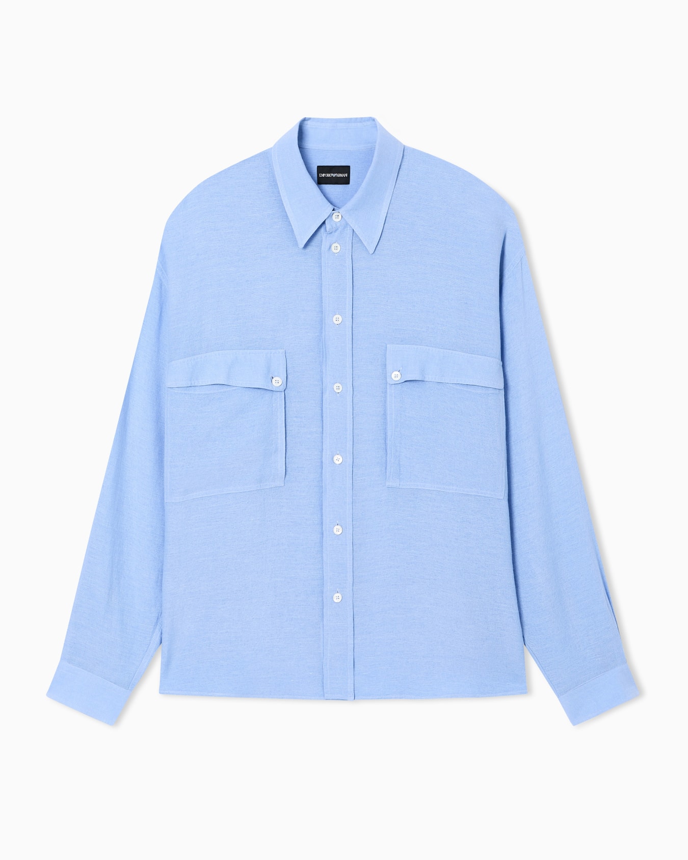Denim-effect linen-blend shirt Slide 0