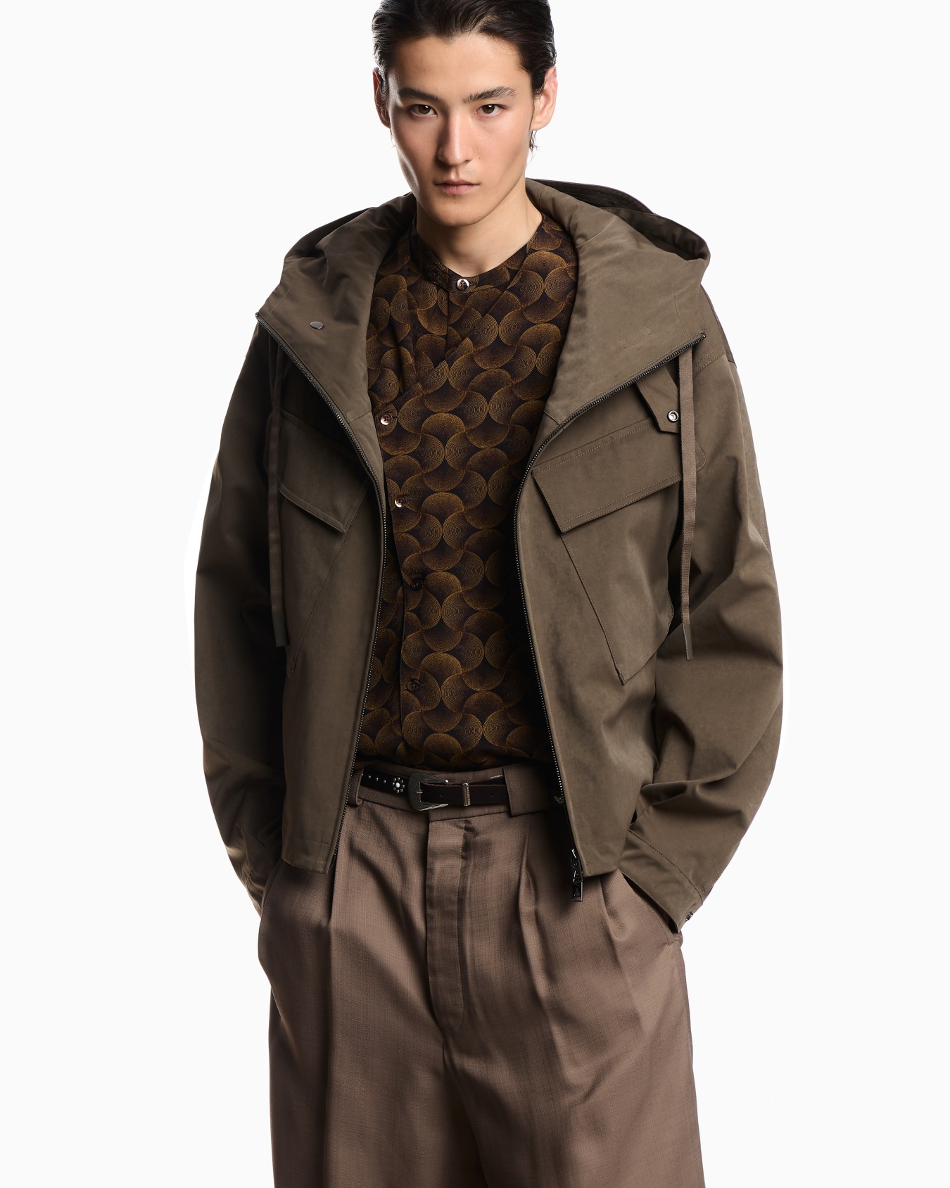 프린트 크레퐁 패브릭 구루 칼라 셔츠 슬라이드 2