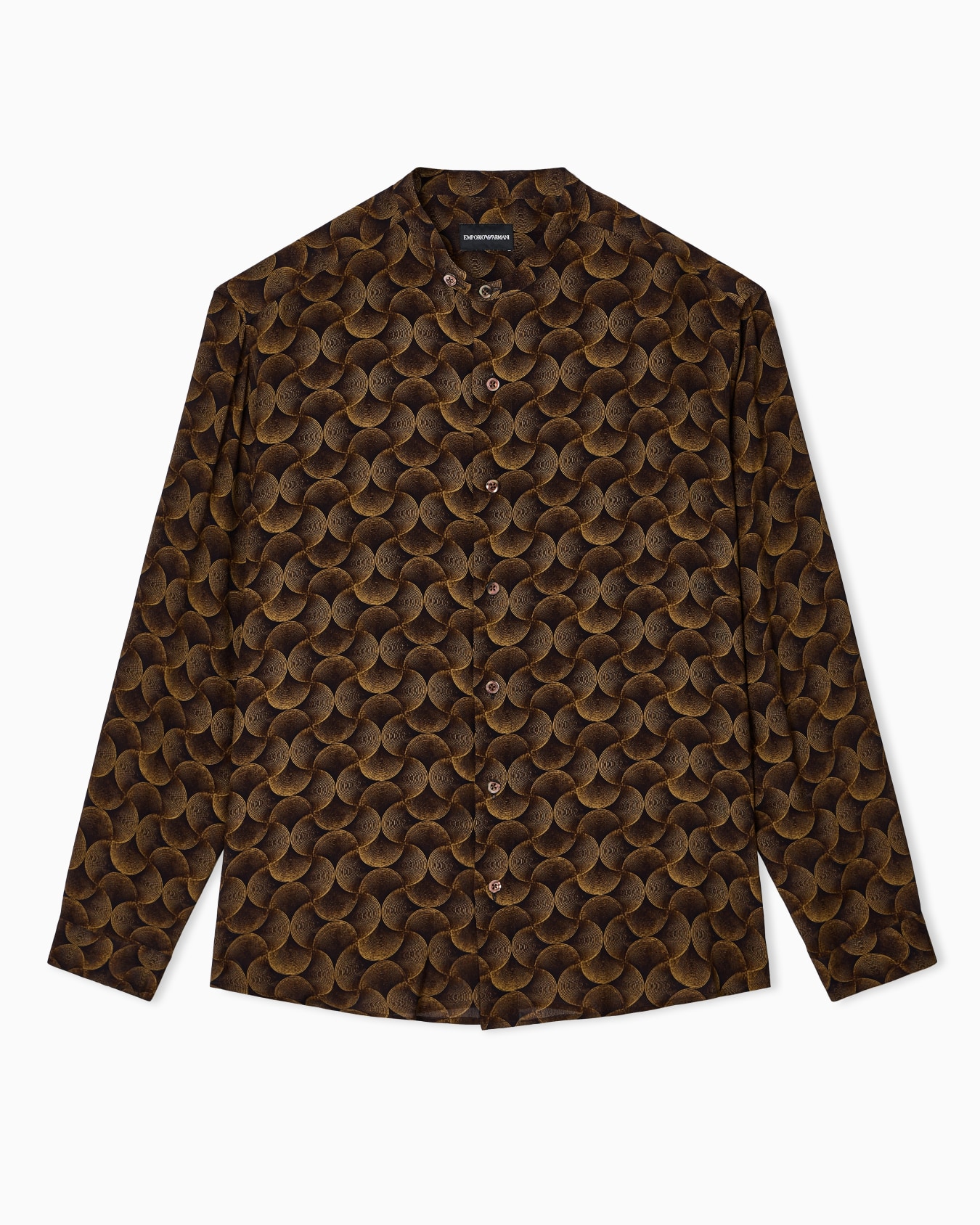 프린트 크레퐁 패브릭 구루 칼라 셔츠 슬라이드 0