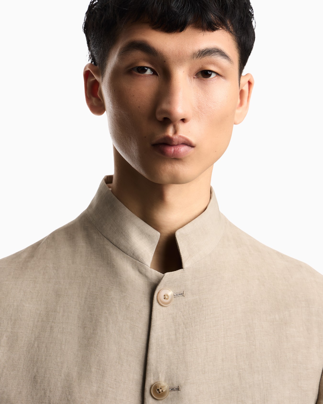 Guru collar jacket in faded linen-blend crêpe Slide 6