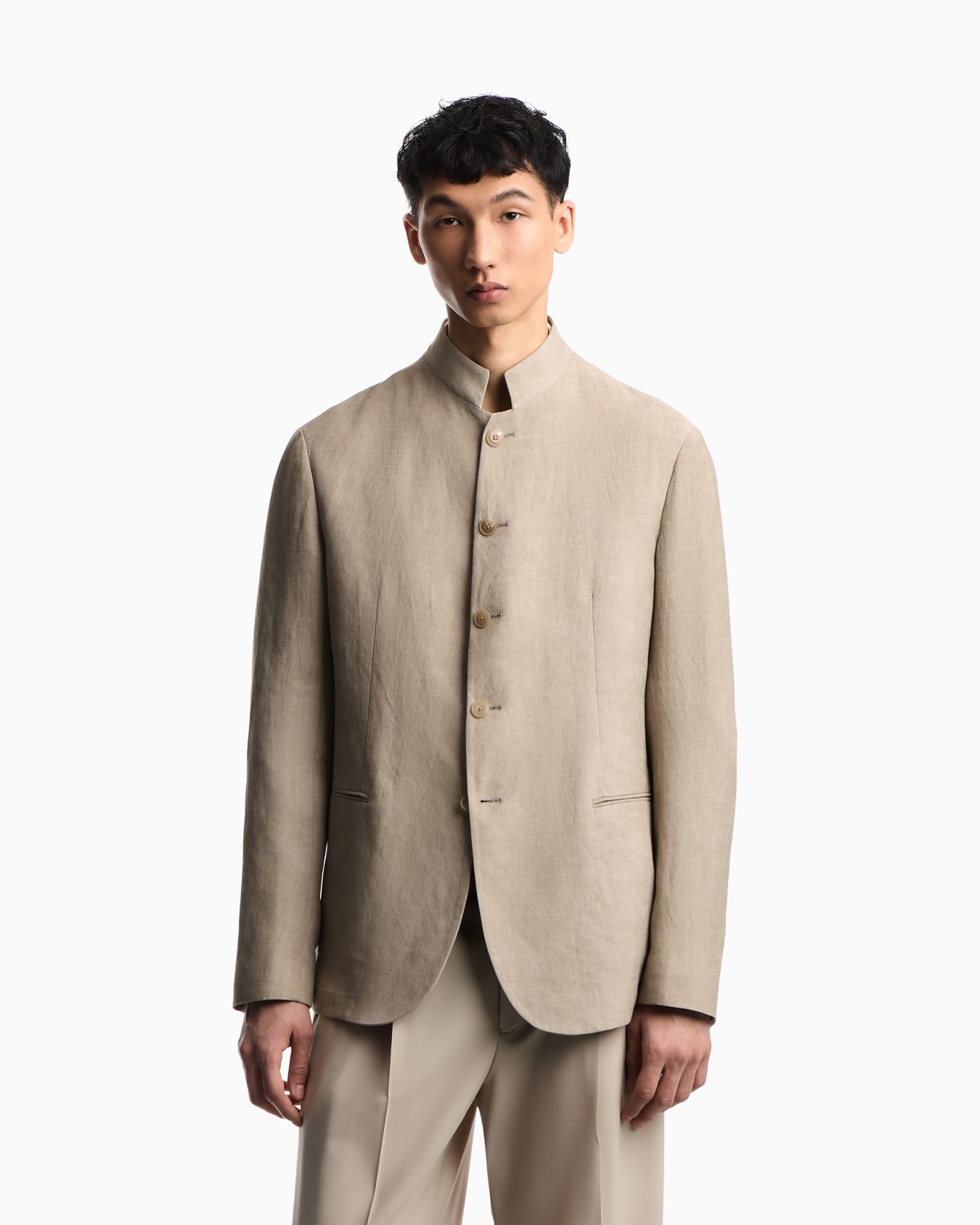 Guru collar jacket in faded linen-blend crêpe Slide 3