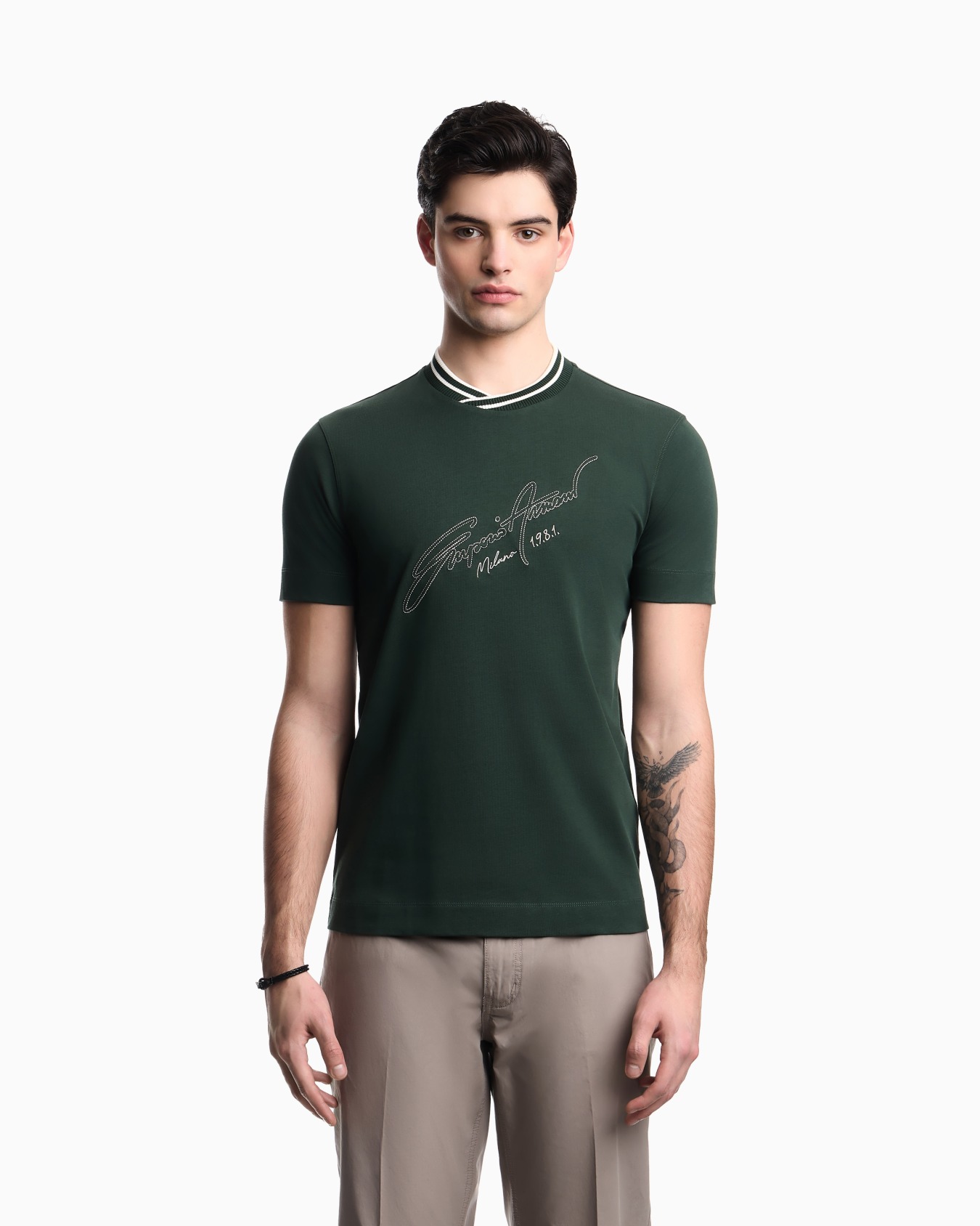 Slim-fit heavy jersey T-shirt with signature logo embroidery Diapositiva 3