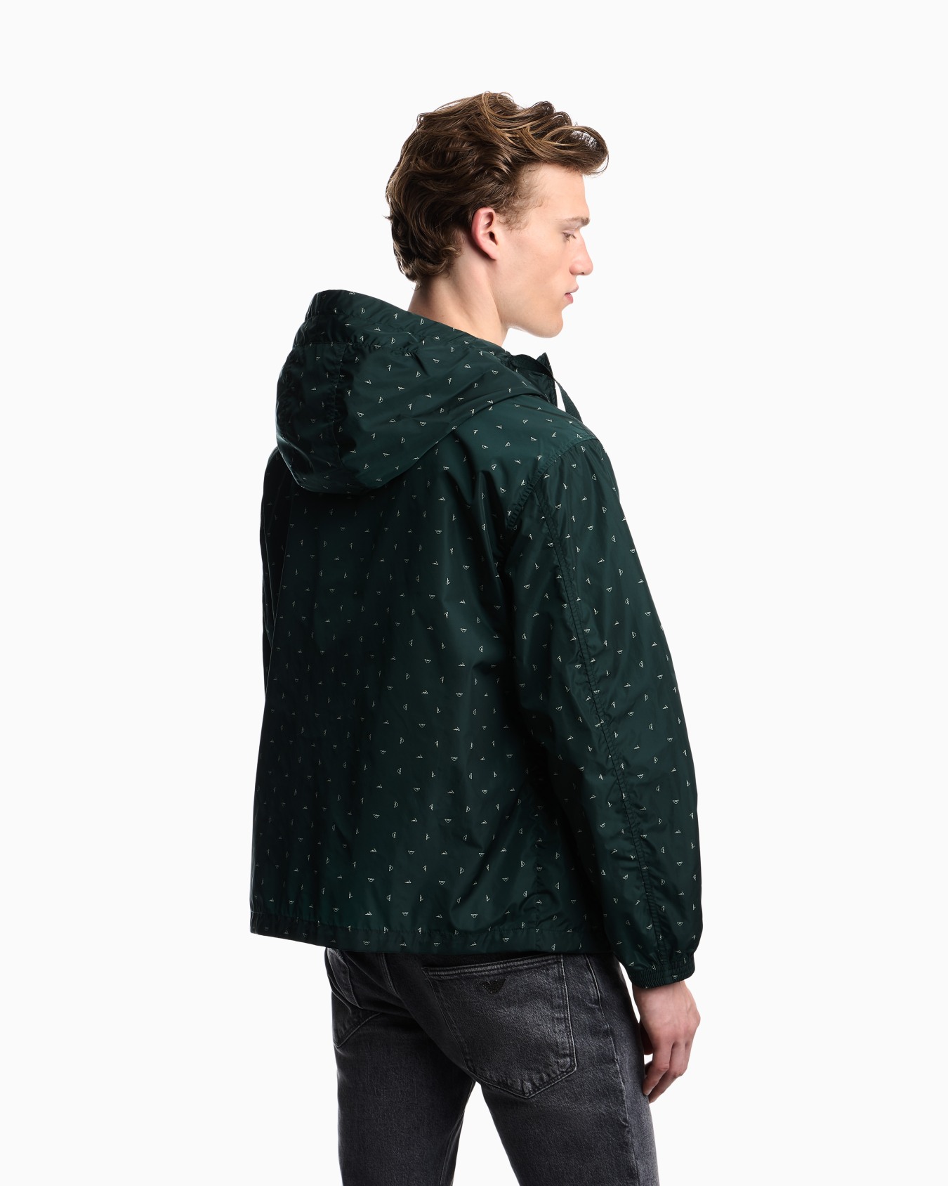 Nylon hooded blouson with all-over micro-eagle graphic design Slide 6