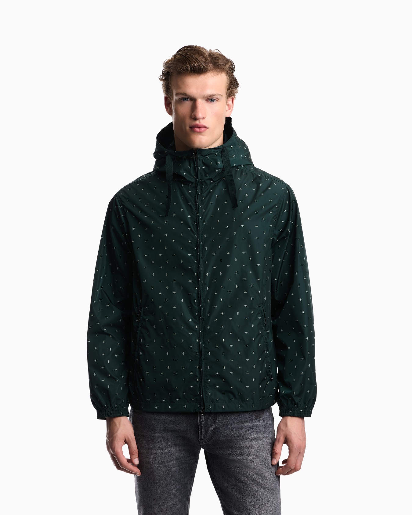 Nylon hooded blouson with all-over micro-eagle graphic design Slide 4