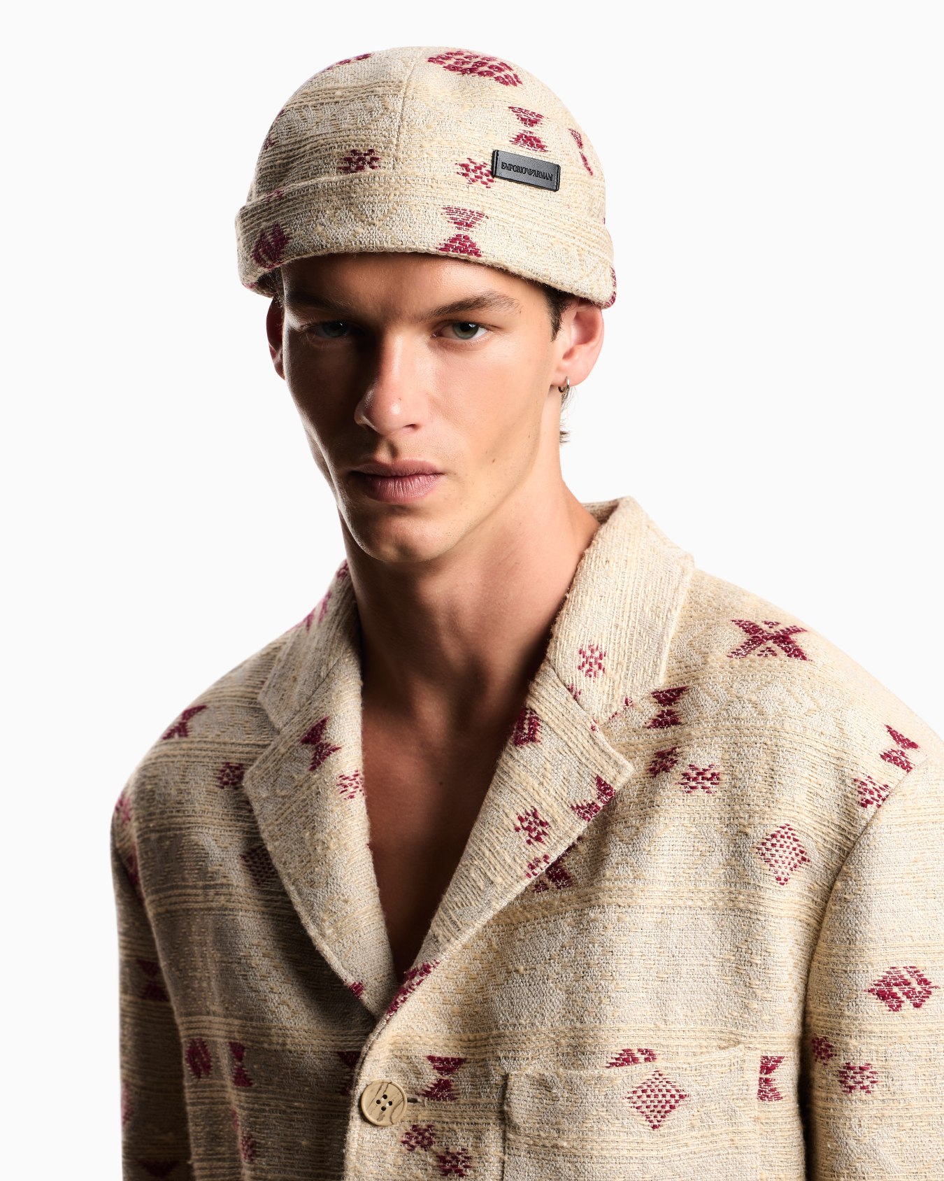 Jacquard linen and silk blend cap Slide 3