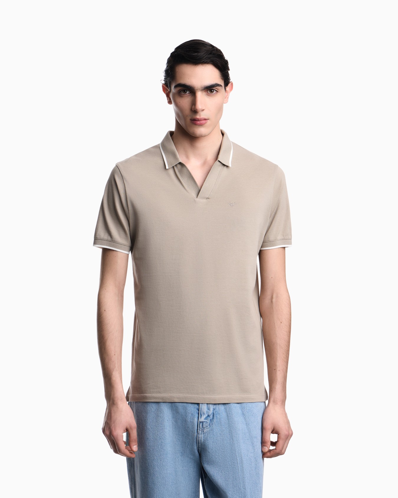 V-neck piqué polo shirt Slide 3