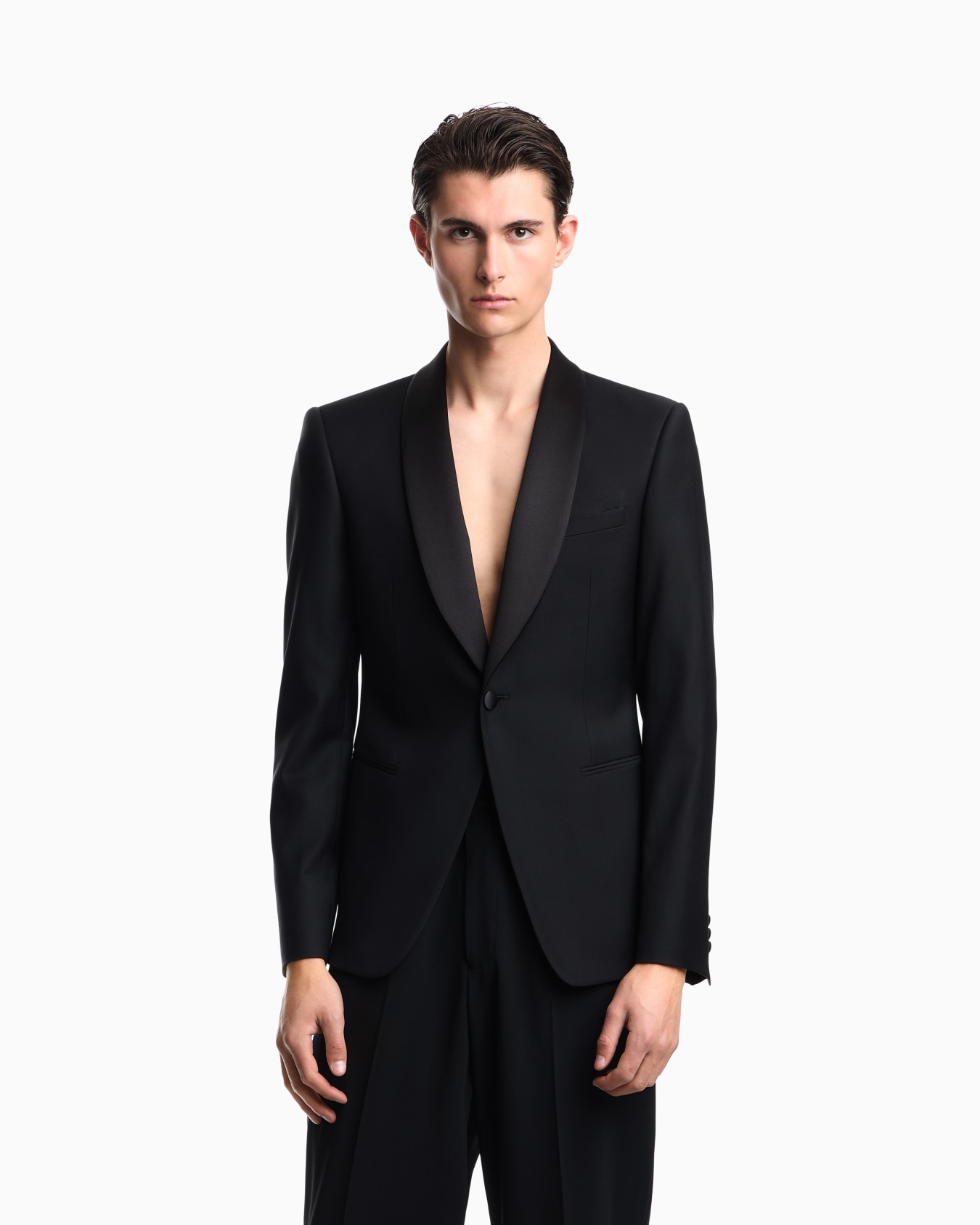 Shawl lapel jacket in plain worsted wool Slide 2