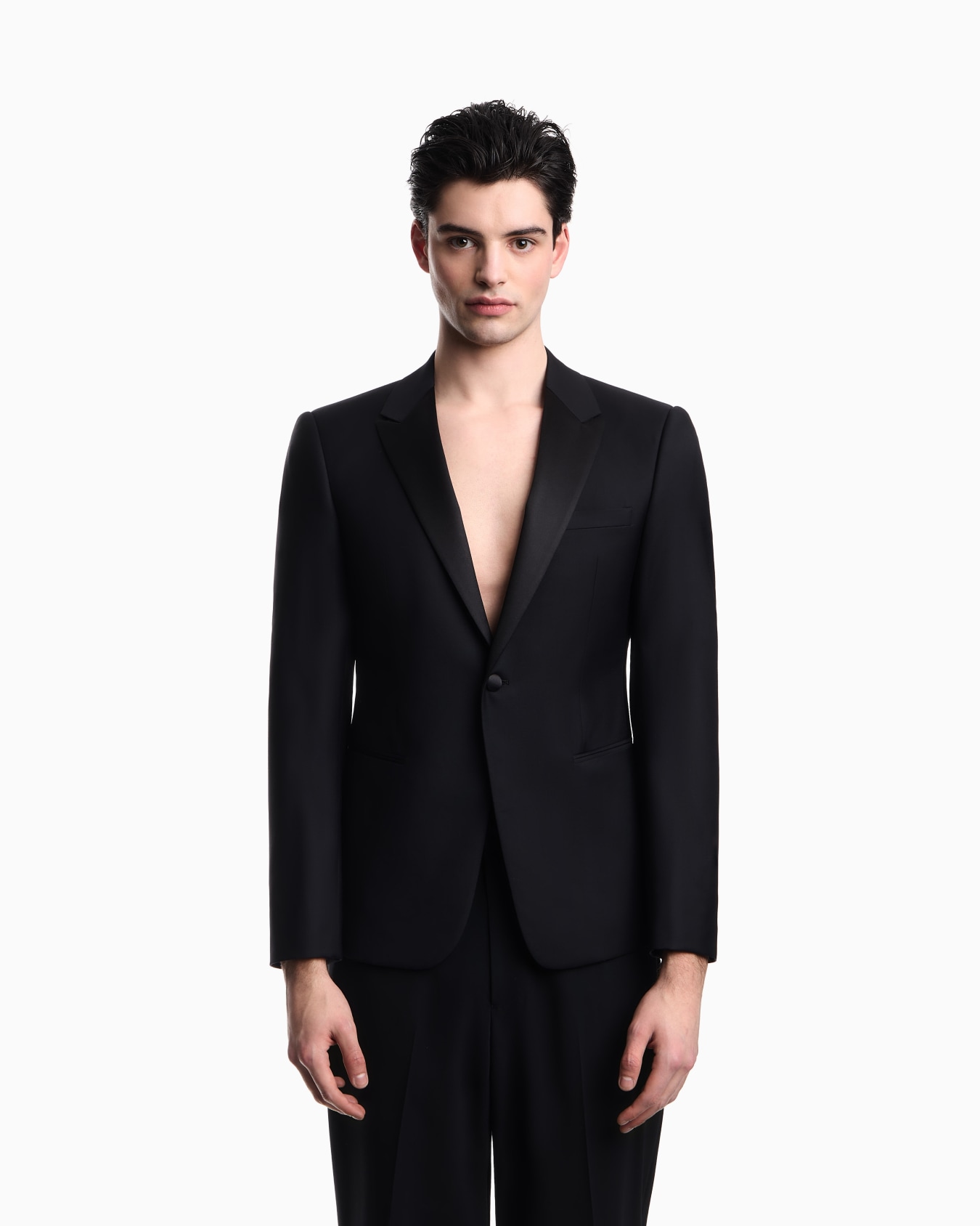 Peak lapel jacket in plain worsted wool Slide 3