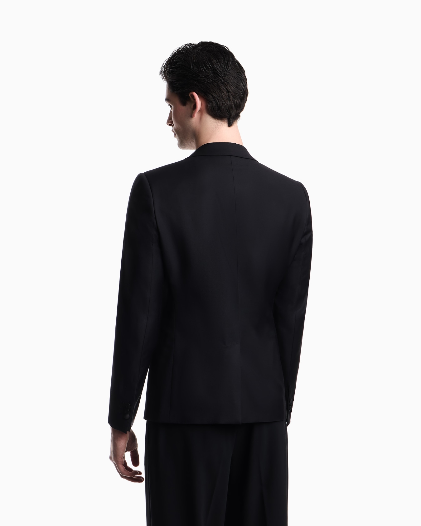 Peak lapel jacket in plain worsted wool Slide 2