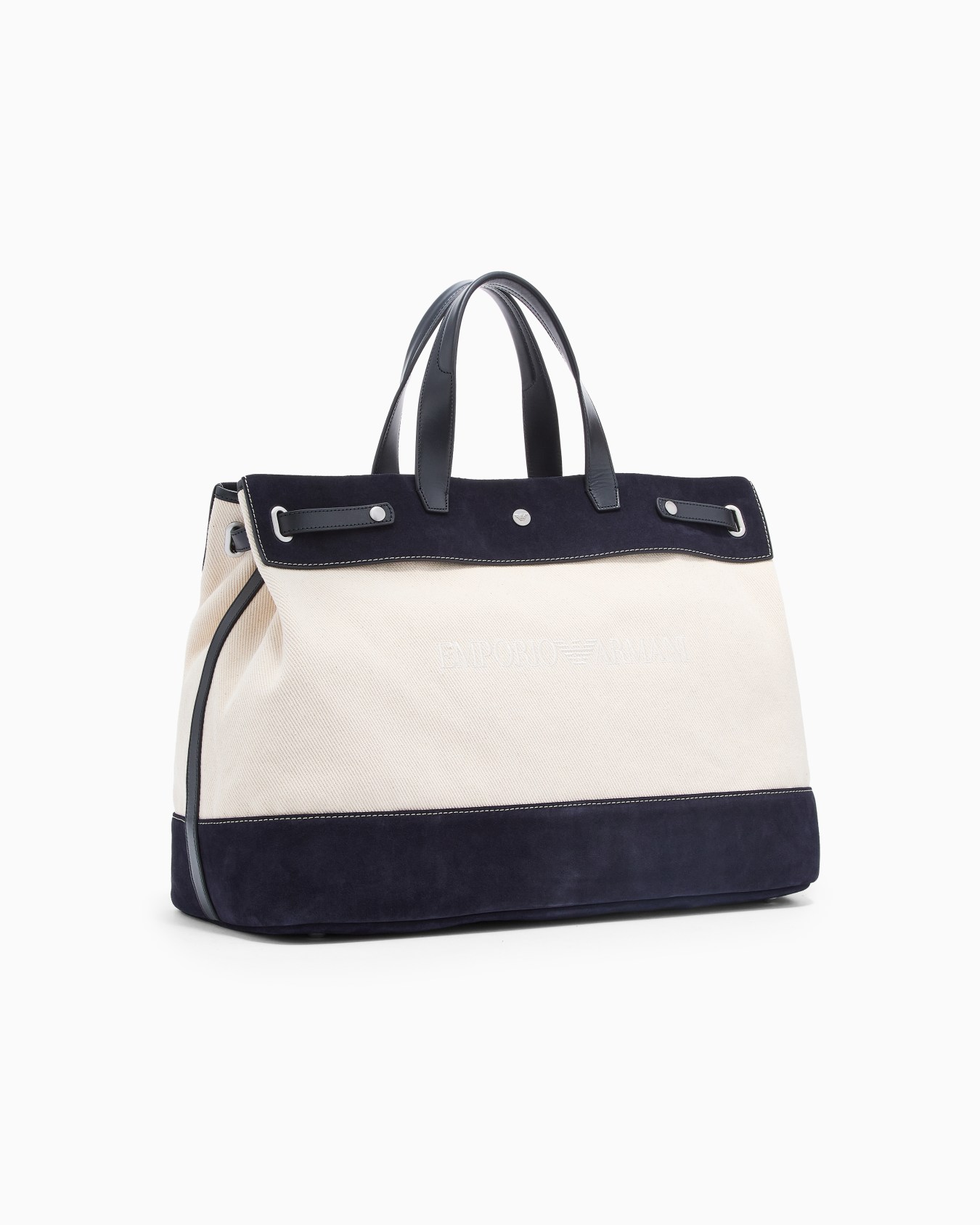 Canvas shopper bag with leather details Slide 1