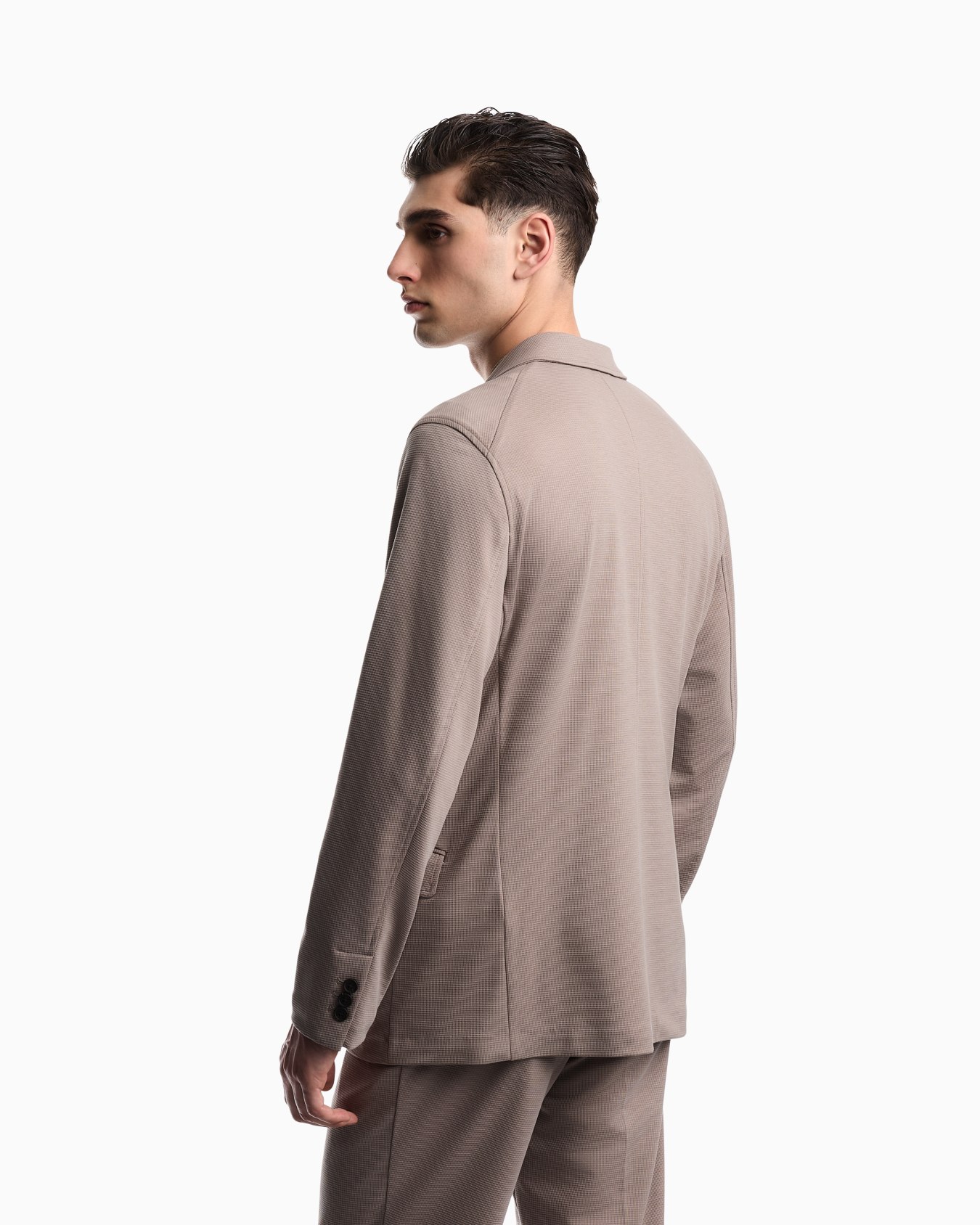 Single-breasted jacket in waffle-effect armure fabric Slide 3