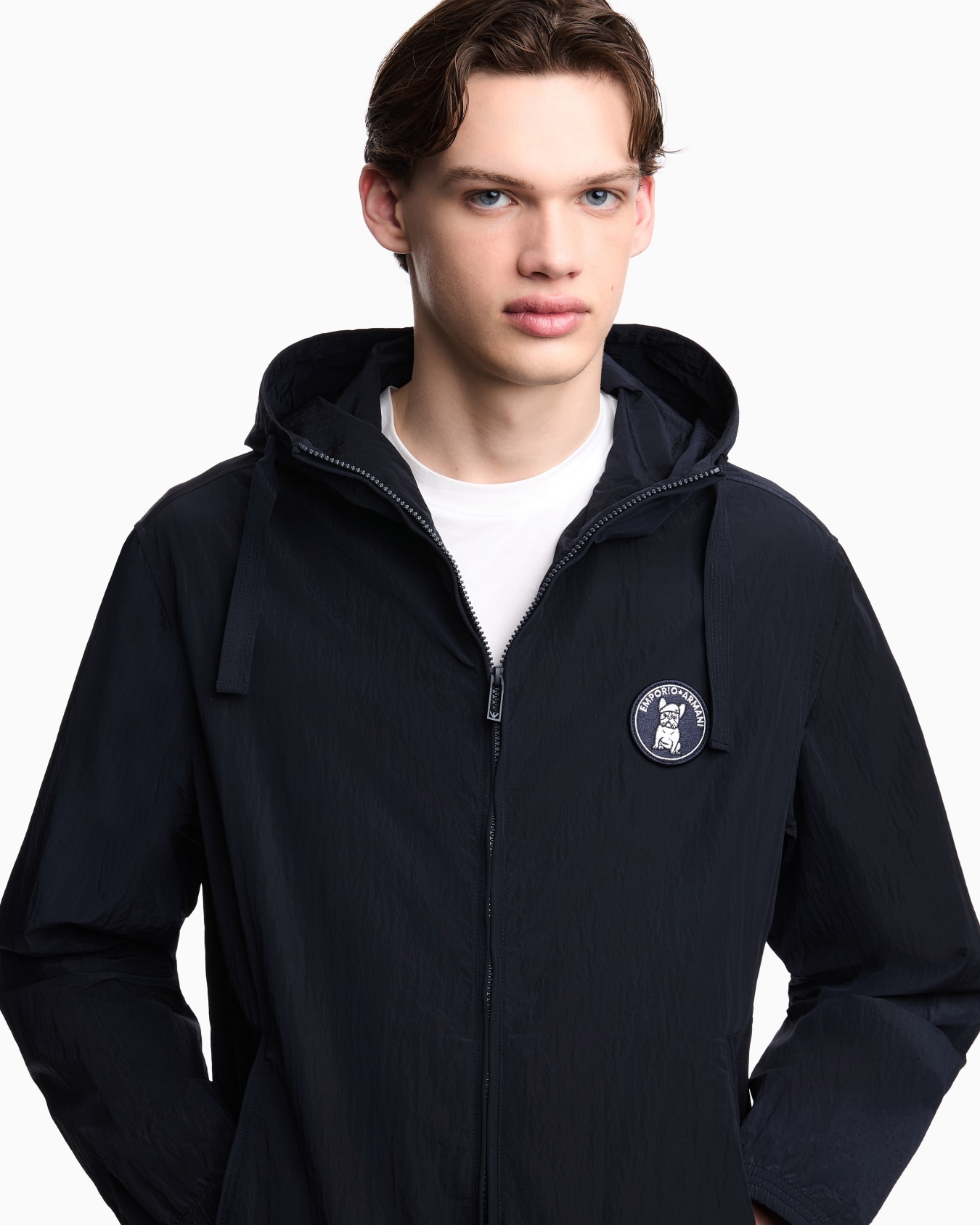 フード付きブルゾン クリンクルナイロン フレンチブルドッグパッチ スライドする 4