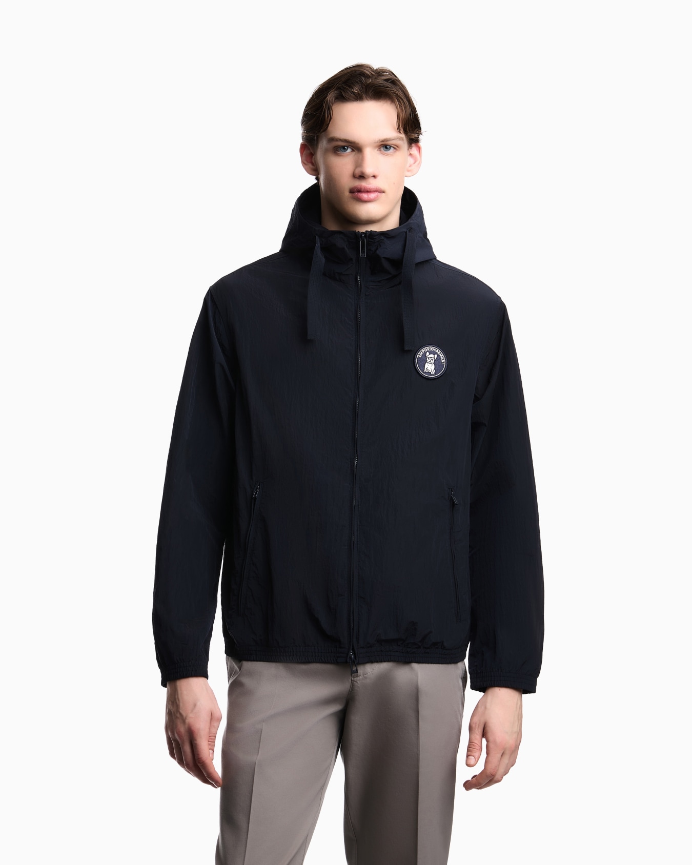 フード付きブルゾン クリンクルナイロン フレンチブルドッグパッチ スライドする 2