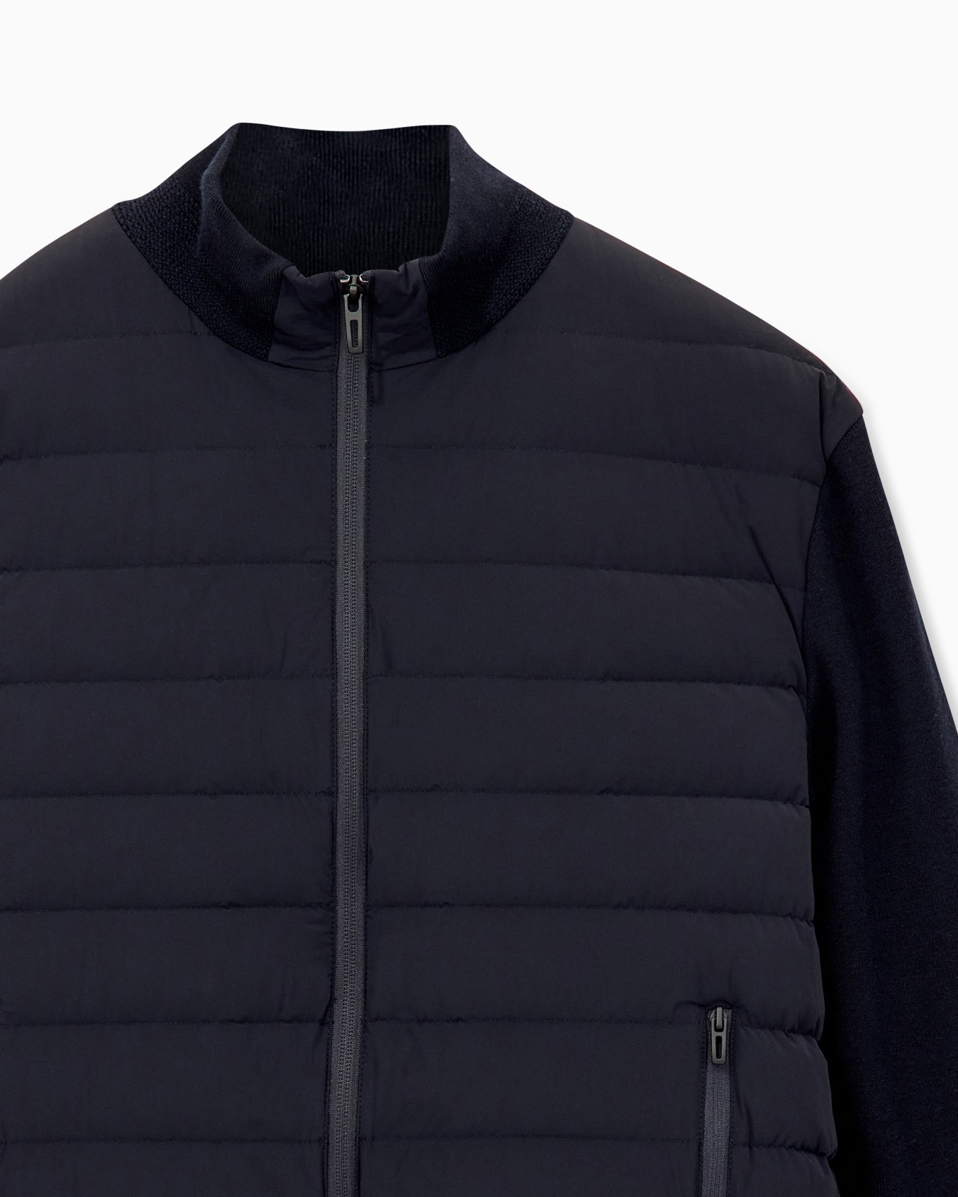 Stretch nylon down jacket with knit sleeves Travel Essential Slide 2