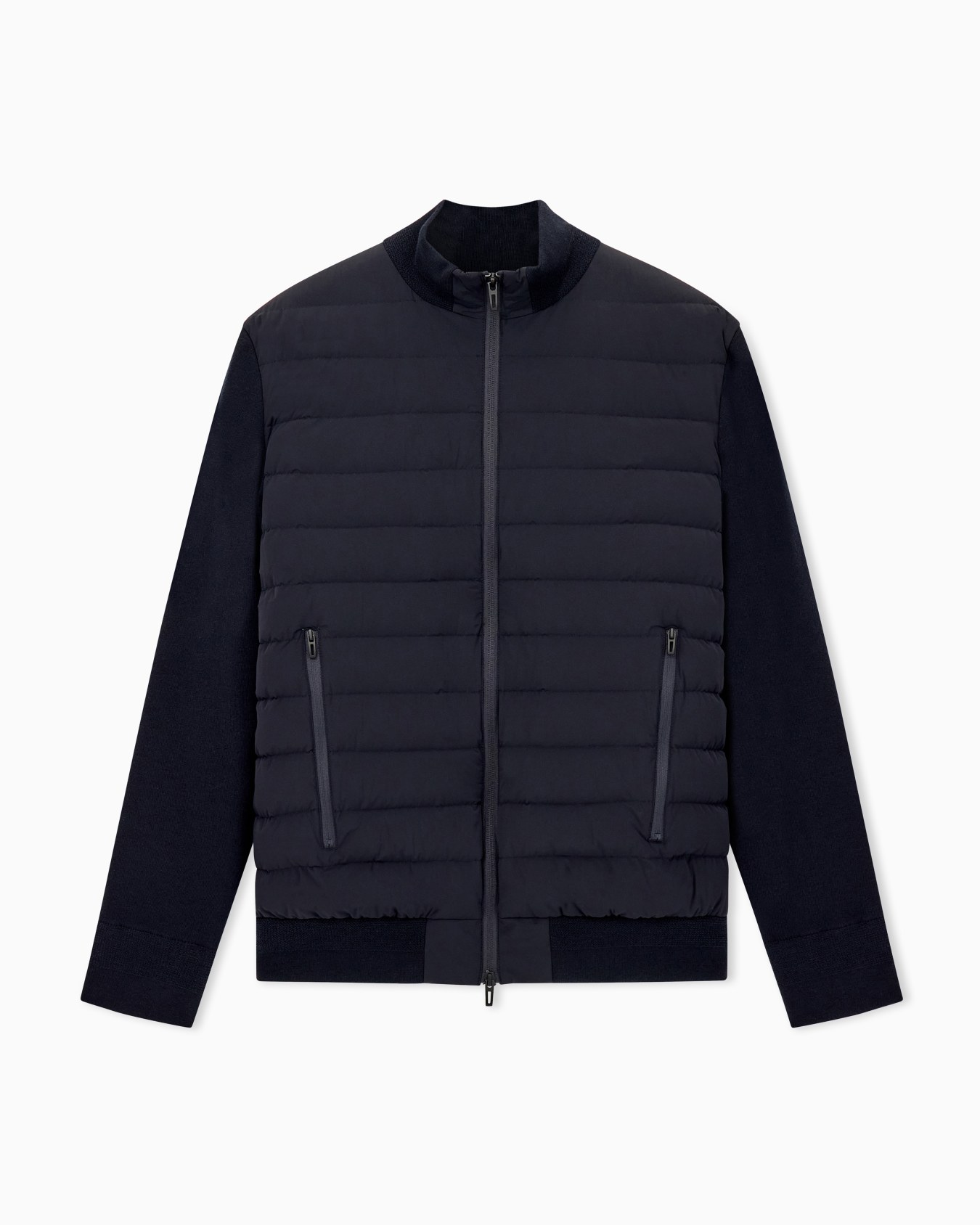 Stretch nylon down jacket with knit sleeves Travel Essential Slide 0