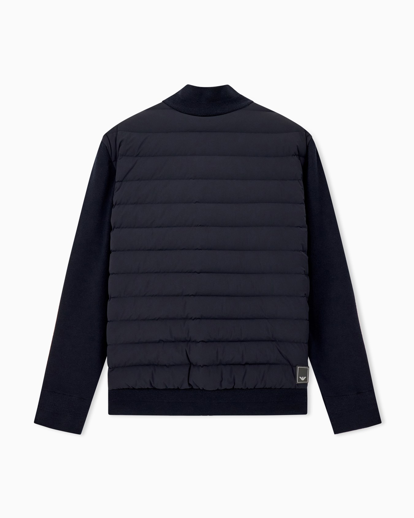 Stretch nylon down jacket with knit sleeves Travel Essential Slide 1