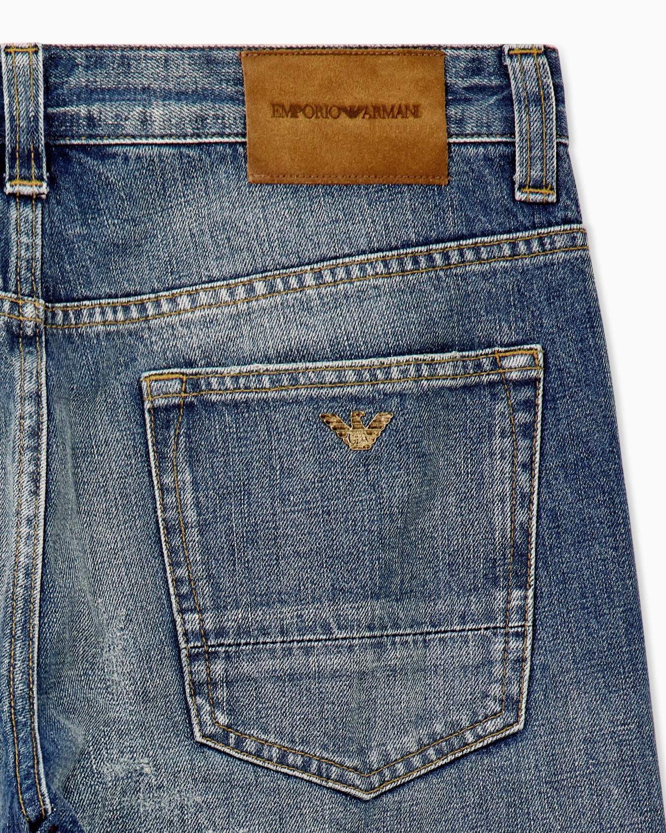 Jean ample à cinq poches en denim de coton avec effet usé Diapositive 4