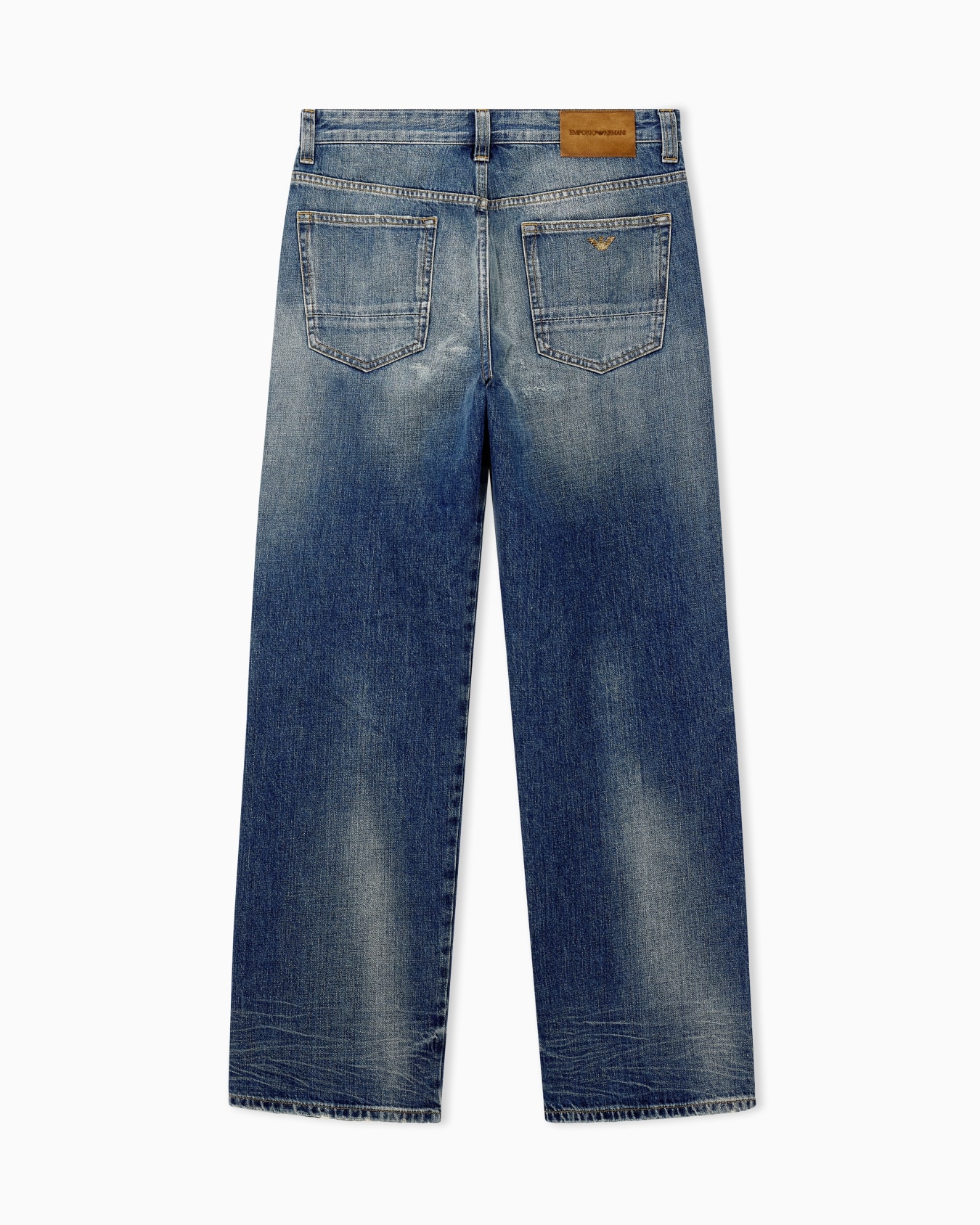 Jean ample à cinq poches en denim de coton avec effet usé Diapositive 2