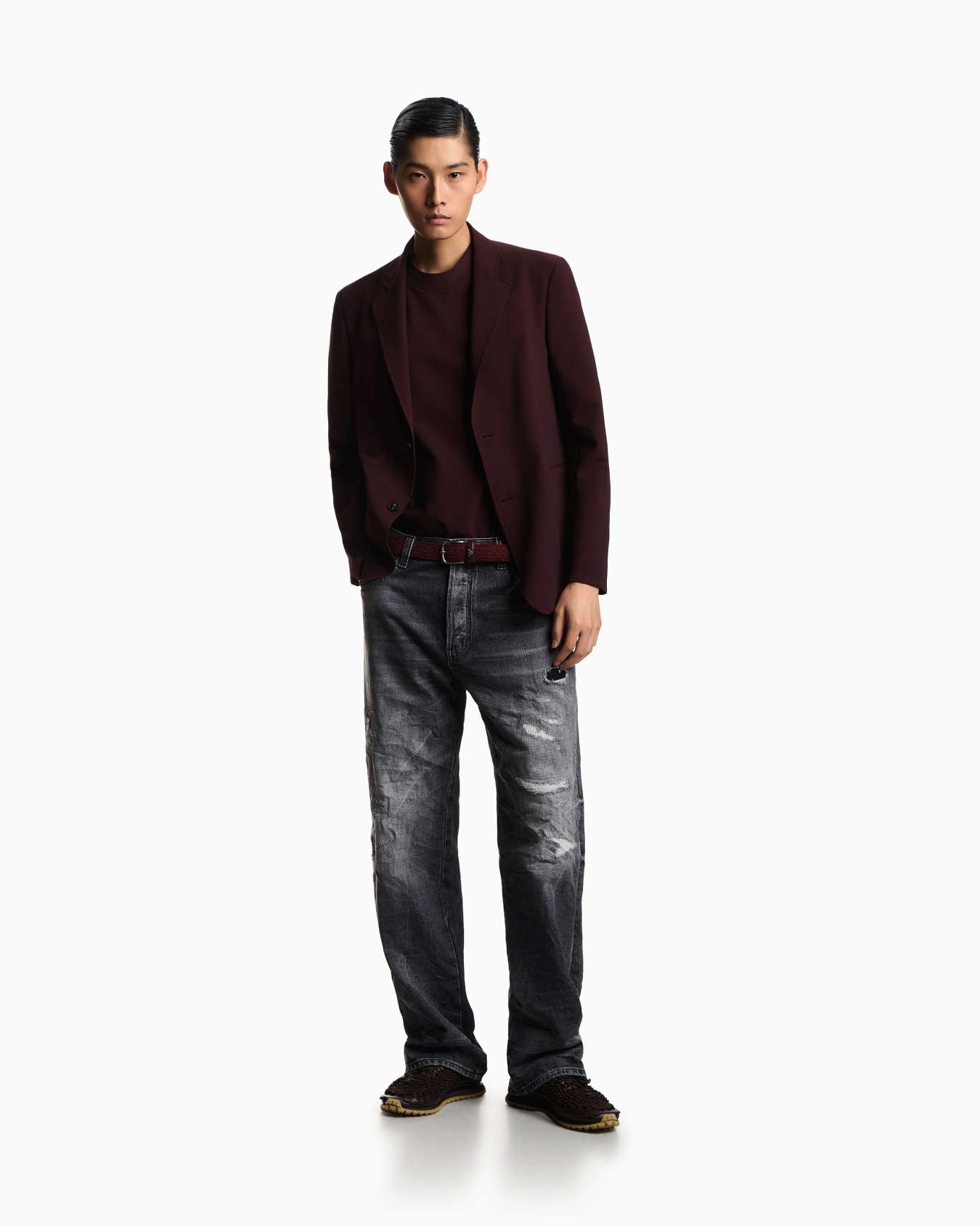 Pantalon 5 poches usé en denim de coton et élasthanne Diapositive 1