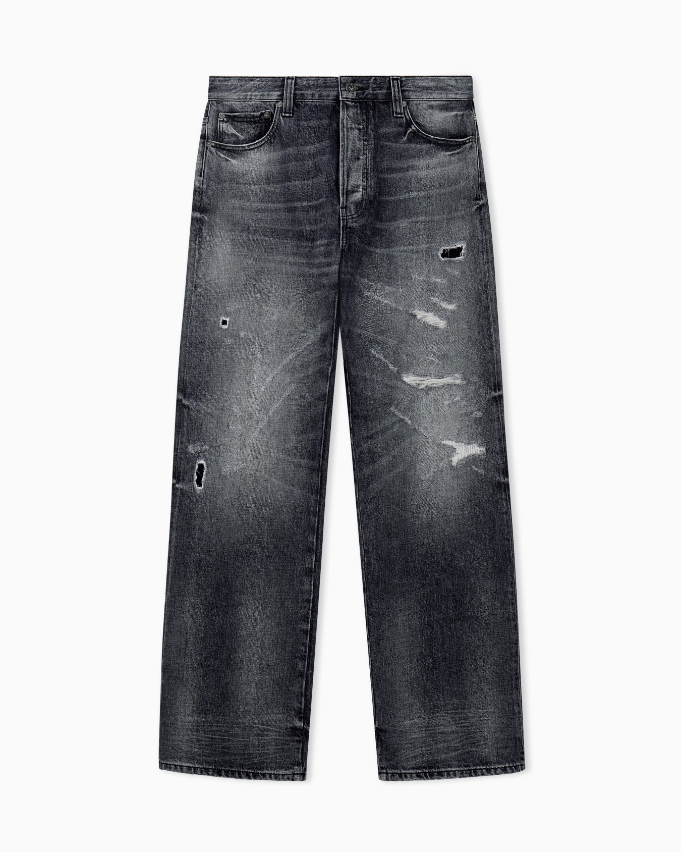 Pantalon 5 poches usé en denim de coton et élasthanne Diapositive 0