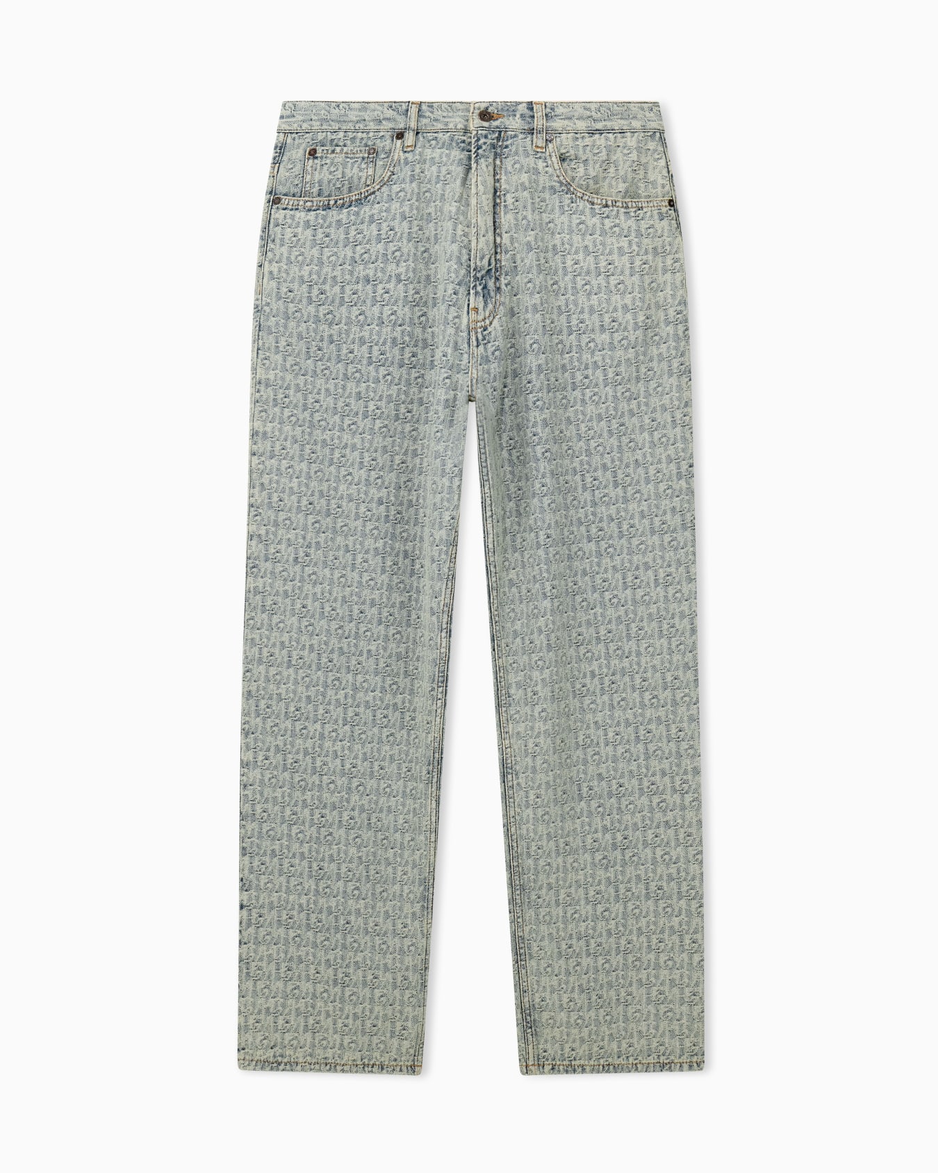 Jean 5 poches en denim jacquard de coton à monogramme Diapositive 0