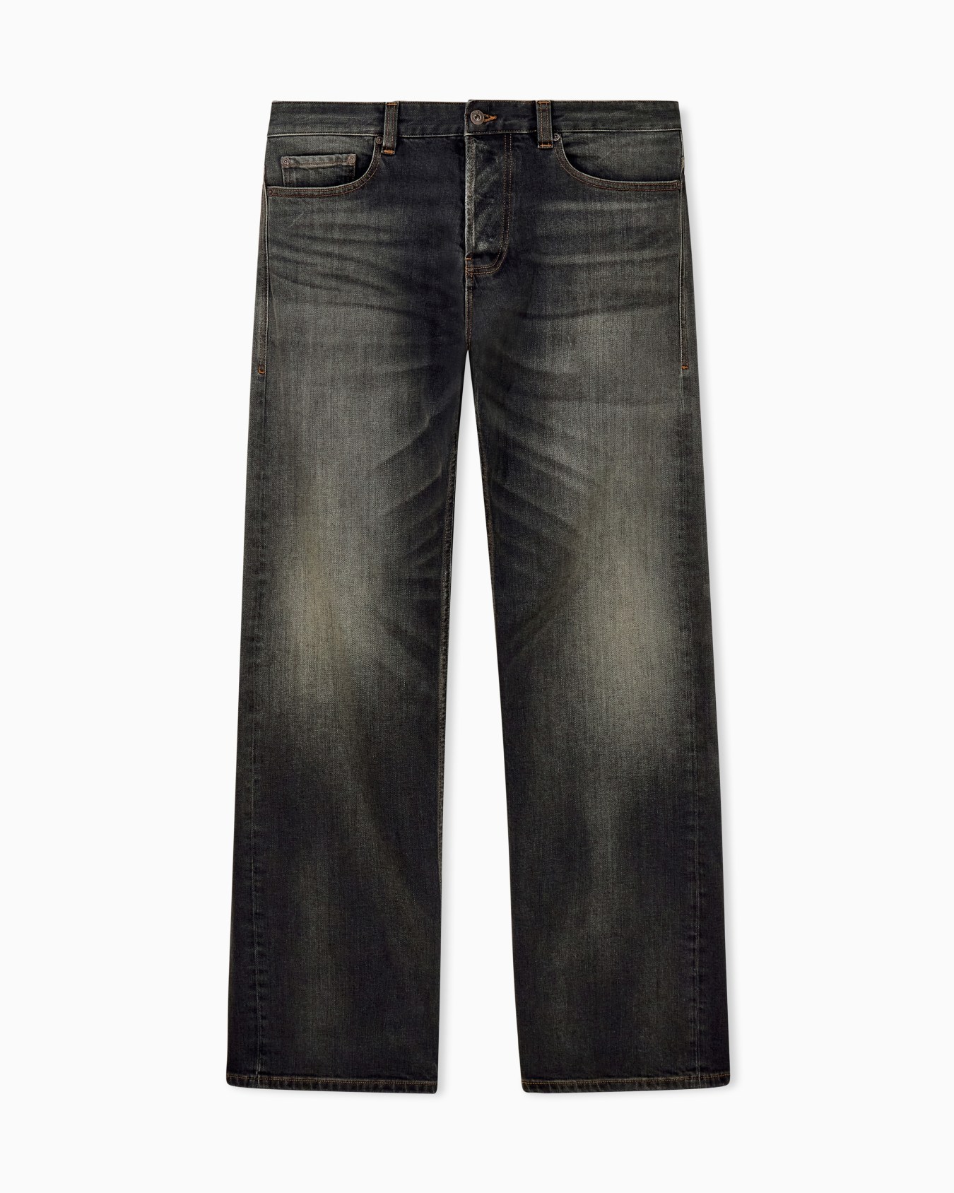 Straight-leg five-pocket denim jeans with a faded effect Slide 0