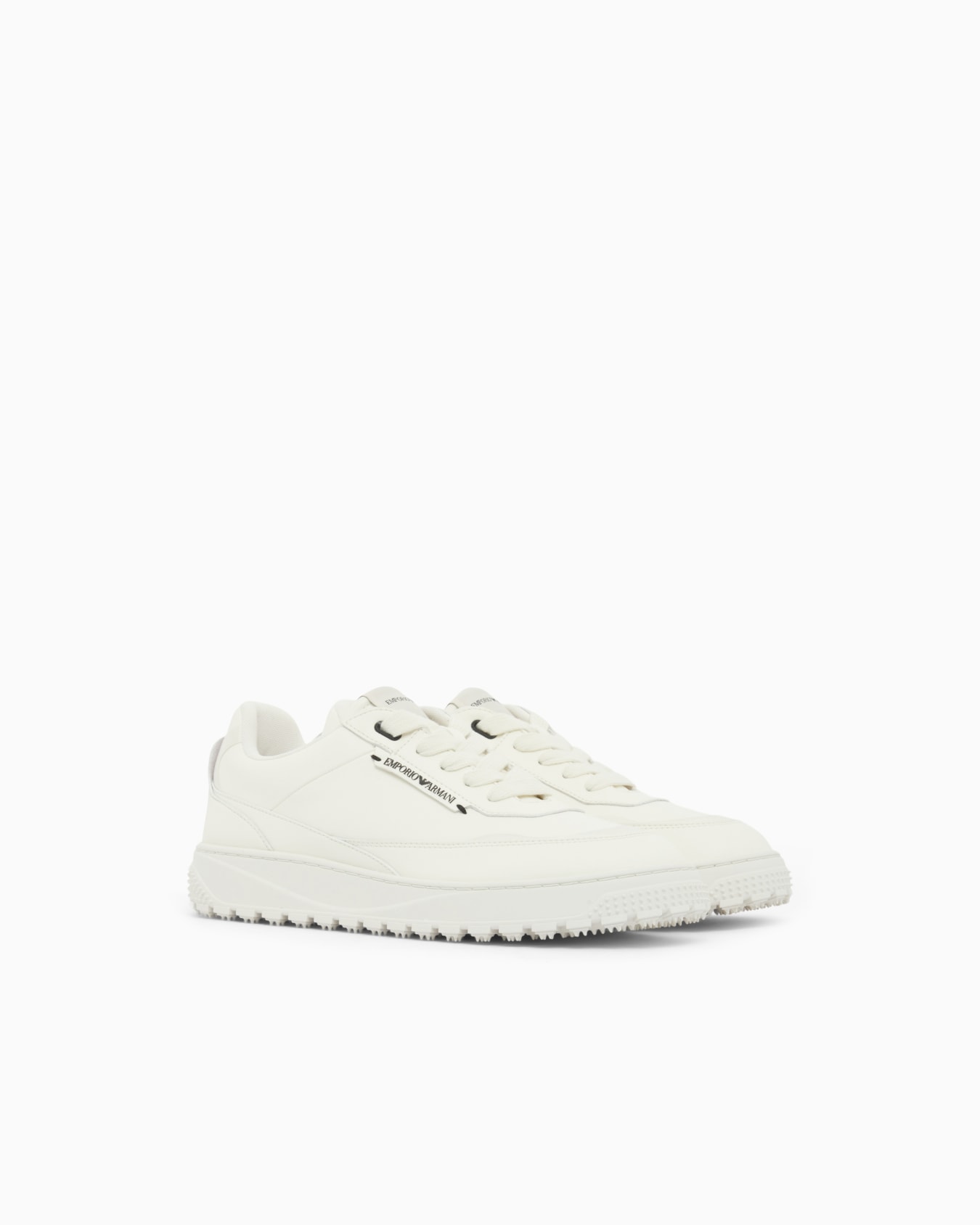 Smooth leather lace-up sneakers with a textured rubber sole Slide 1