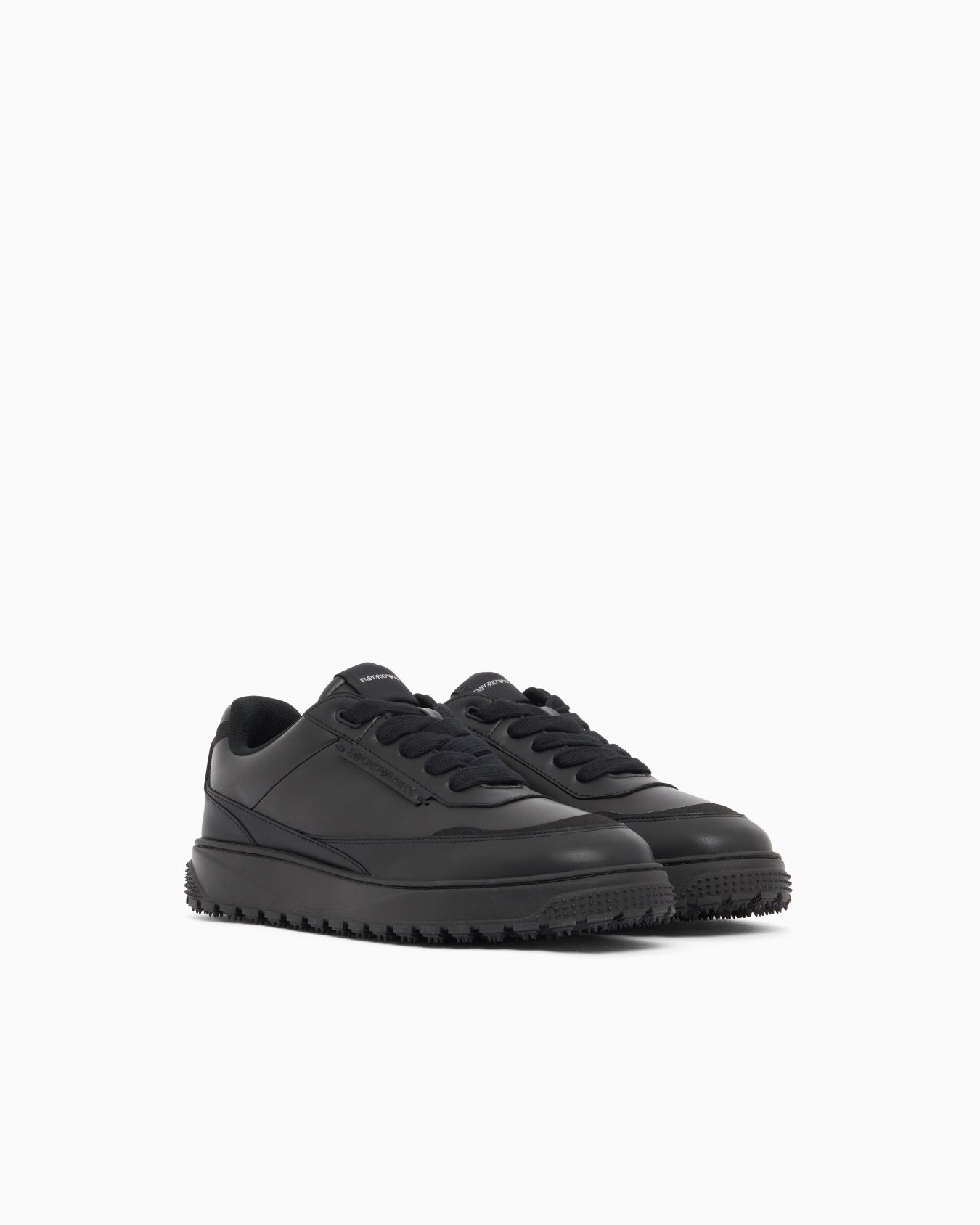 Smooth leather lace-up sneakers with a textured rubber sole Slide 1
