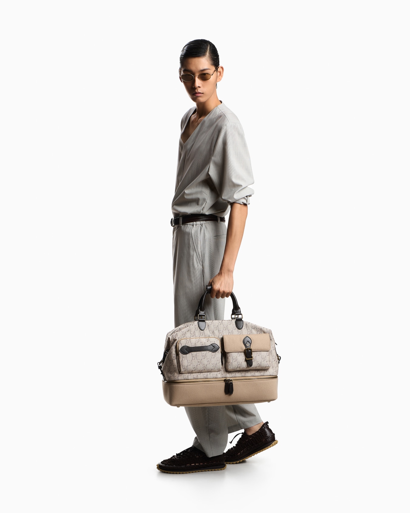 Holdall with monogram front pockets and bottom compartment Slide 5