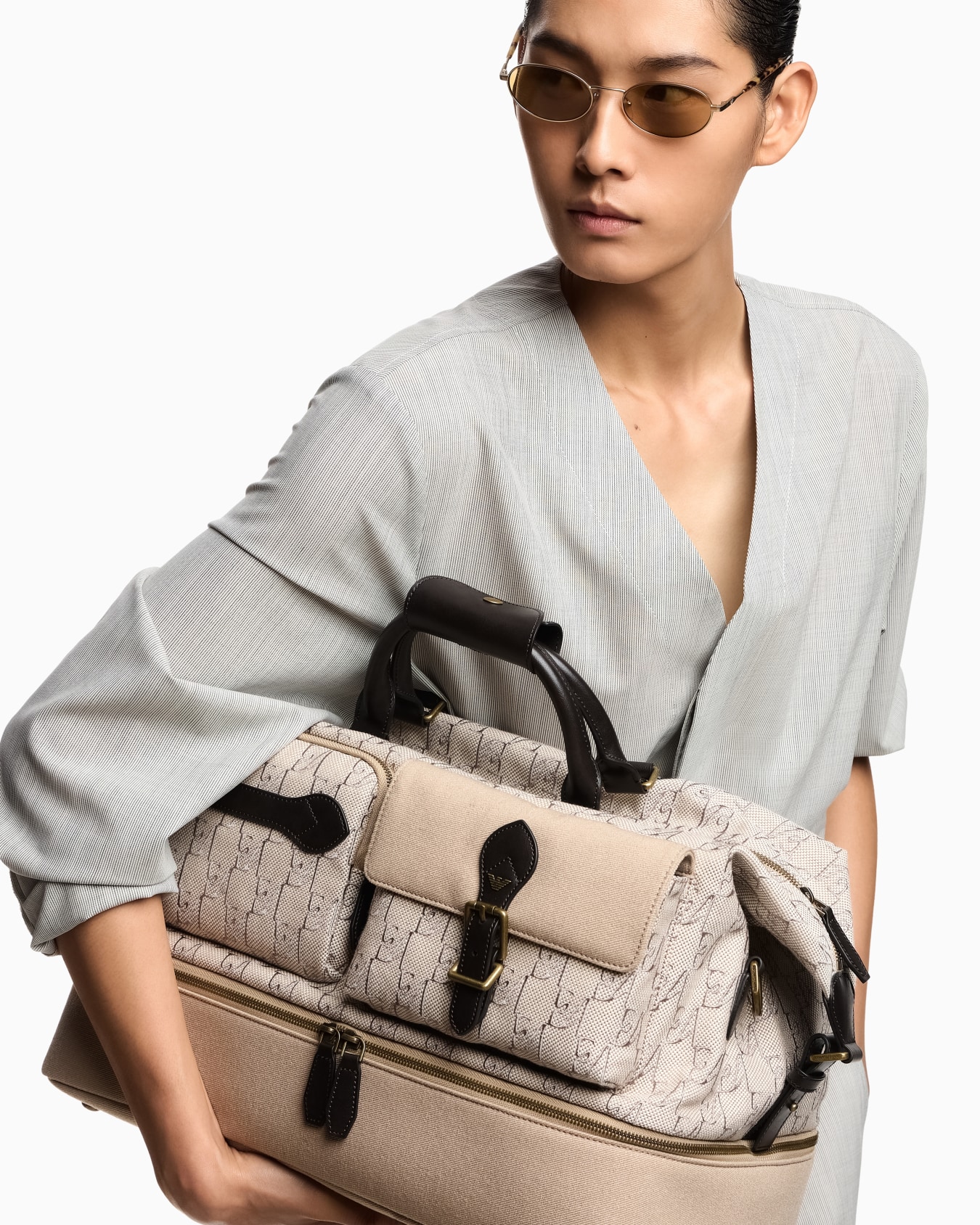 Holdall with monogram front pockets and bottom compartment Slide 6
