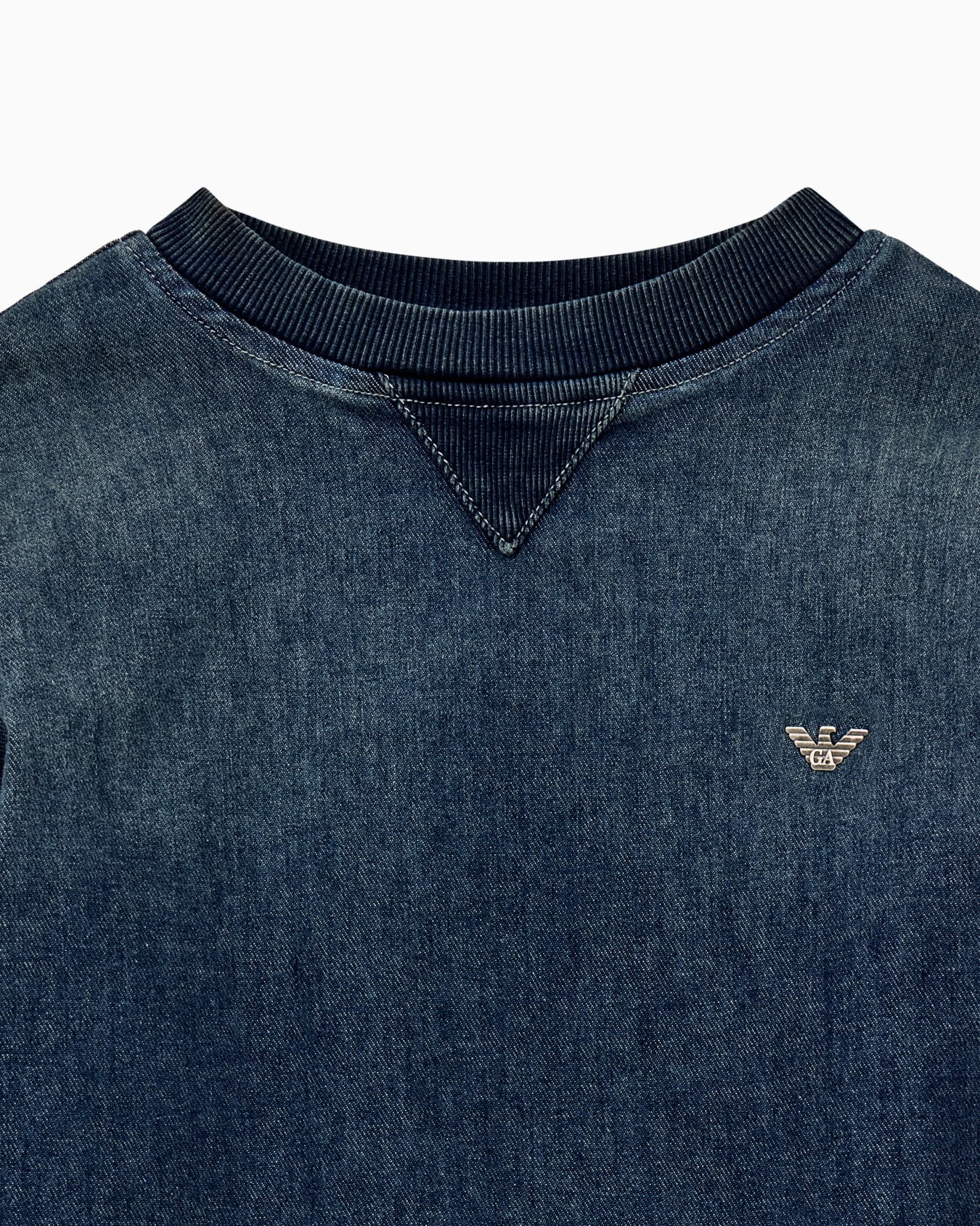 Cotton denim crew neck sweatshirt with ribbed trims Slide 3