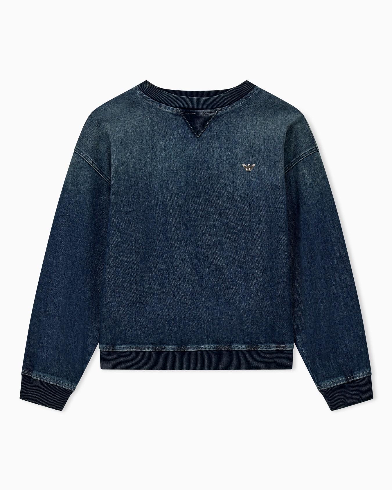 Cotton denim crew neck sweatshirt with ribbed trims Slide 0
