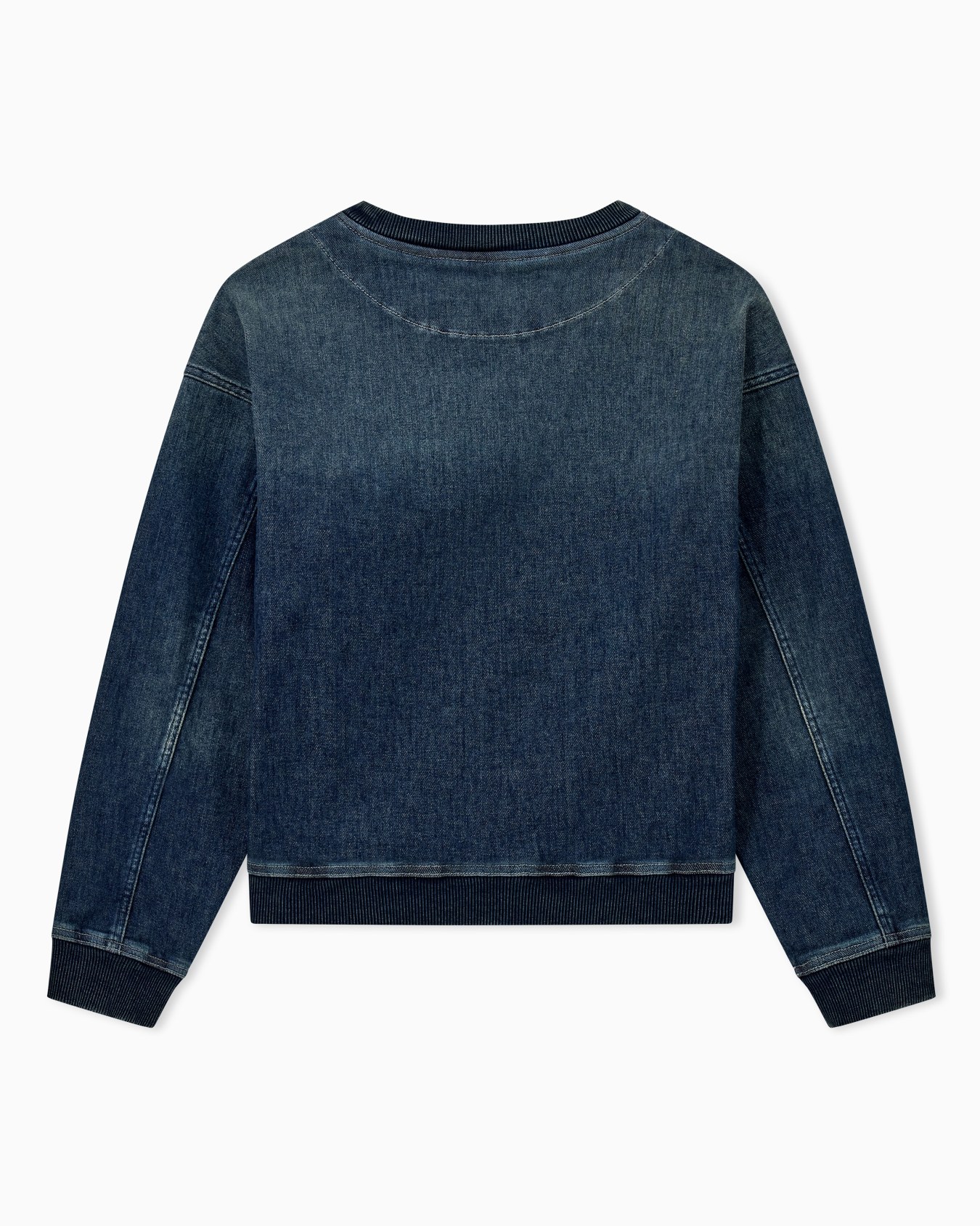 Cotton denim crew neck sweatshirt with ribbed trims Slide 2