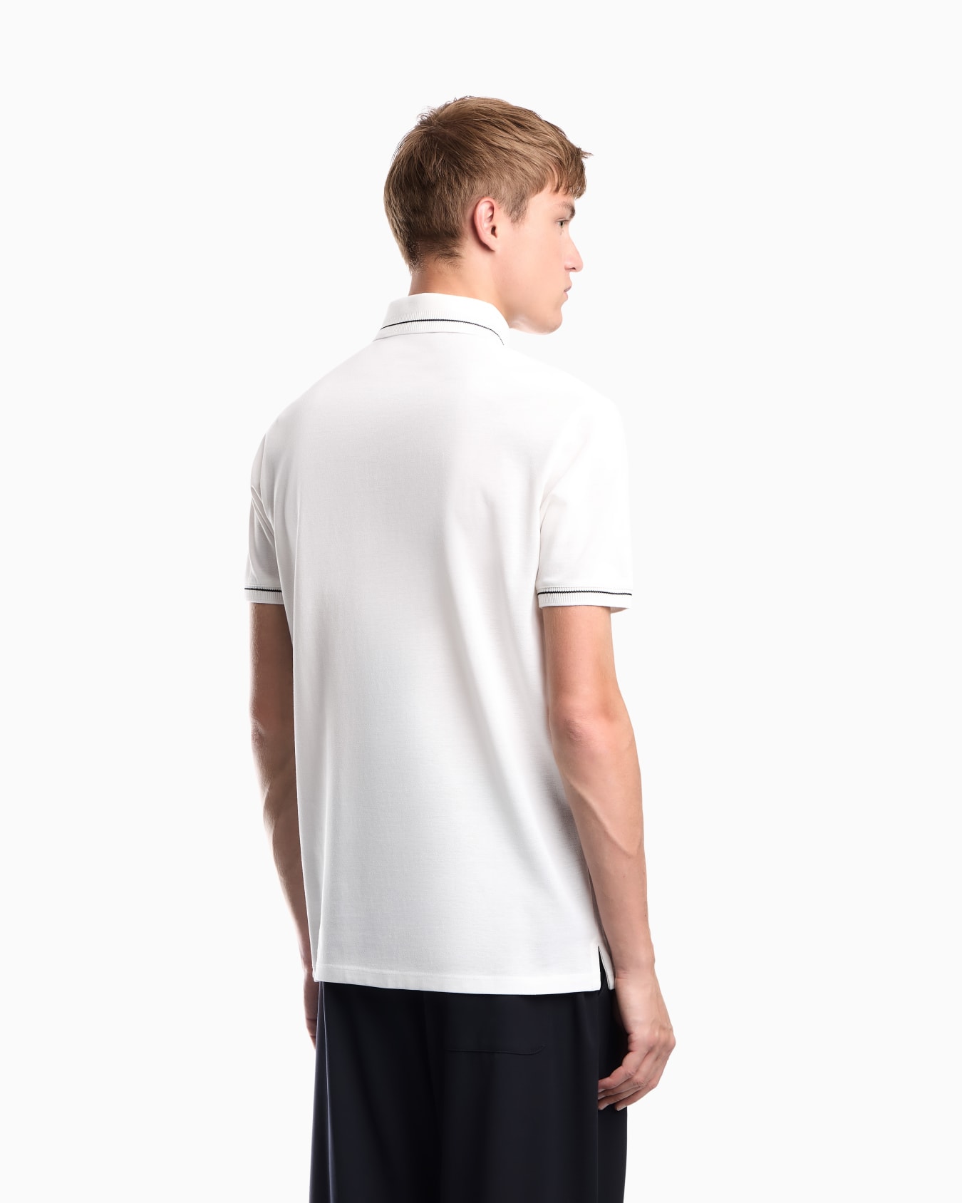 Piqué polo shirt with stripe detail on the collar Slide 5
