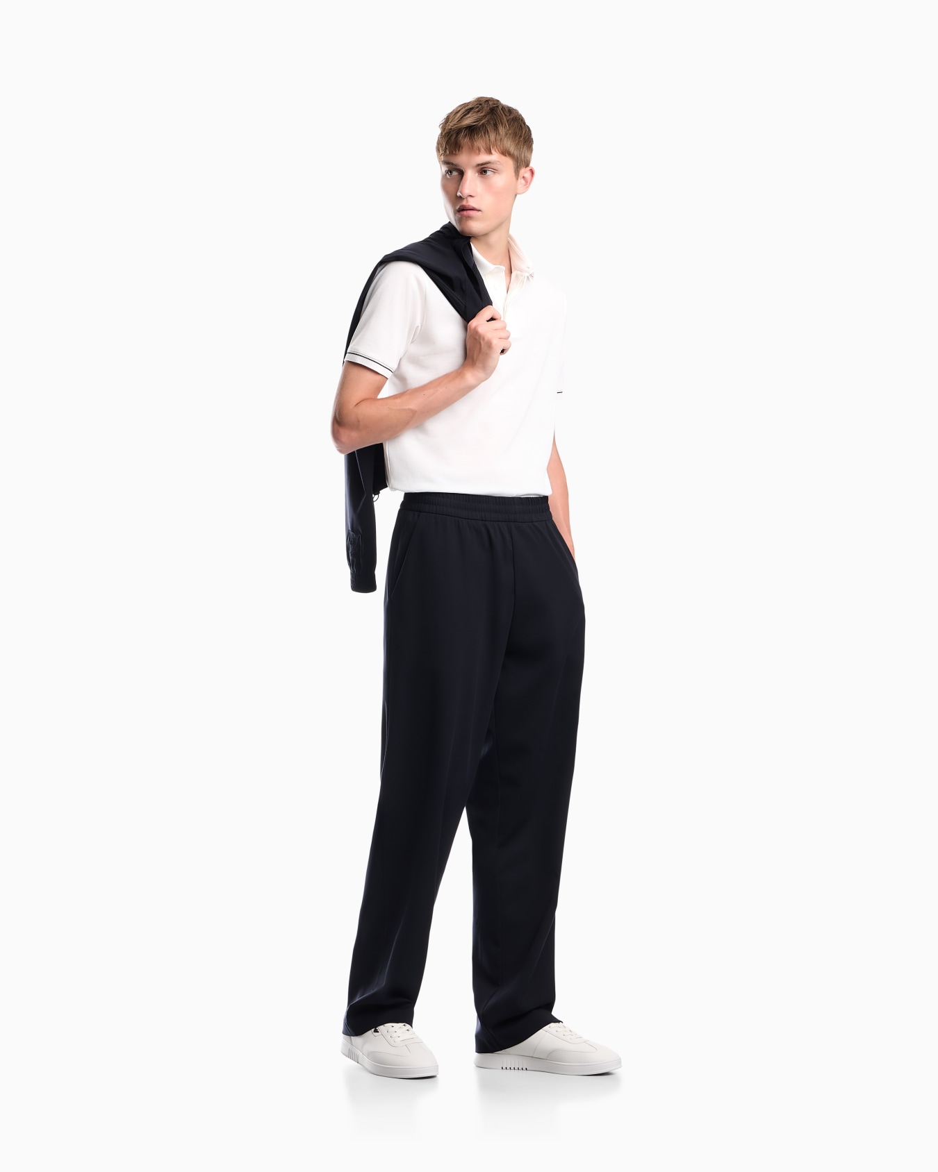 Piqué polo shirt with stripe detail on the collar Slide 1