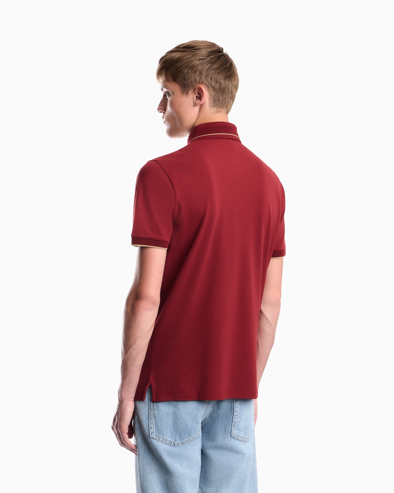 Piqué polo shirt with stripe detail on the collar Slide 5