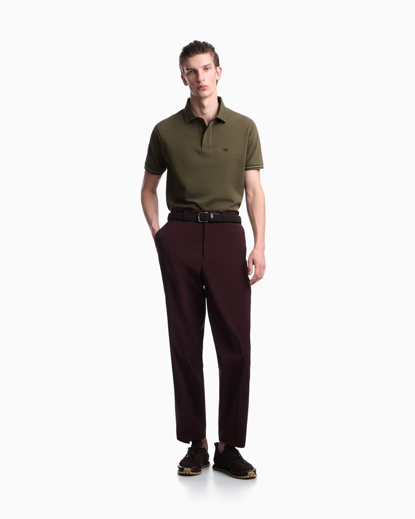 Piqué polo shirt with stripe detail on the collar Slide 1