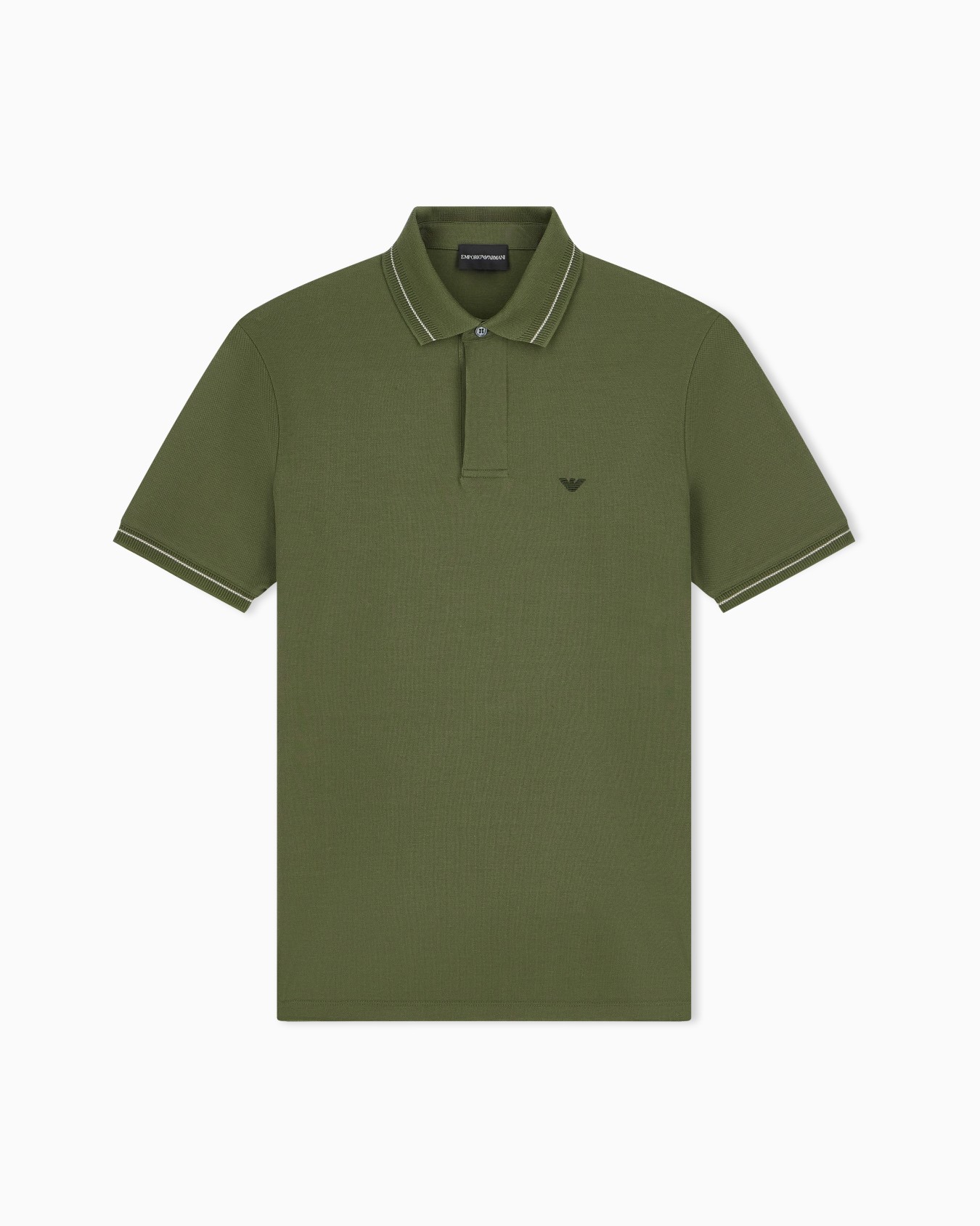 Piqué polo shirt with stripe detail on the collar Slide 0