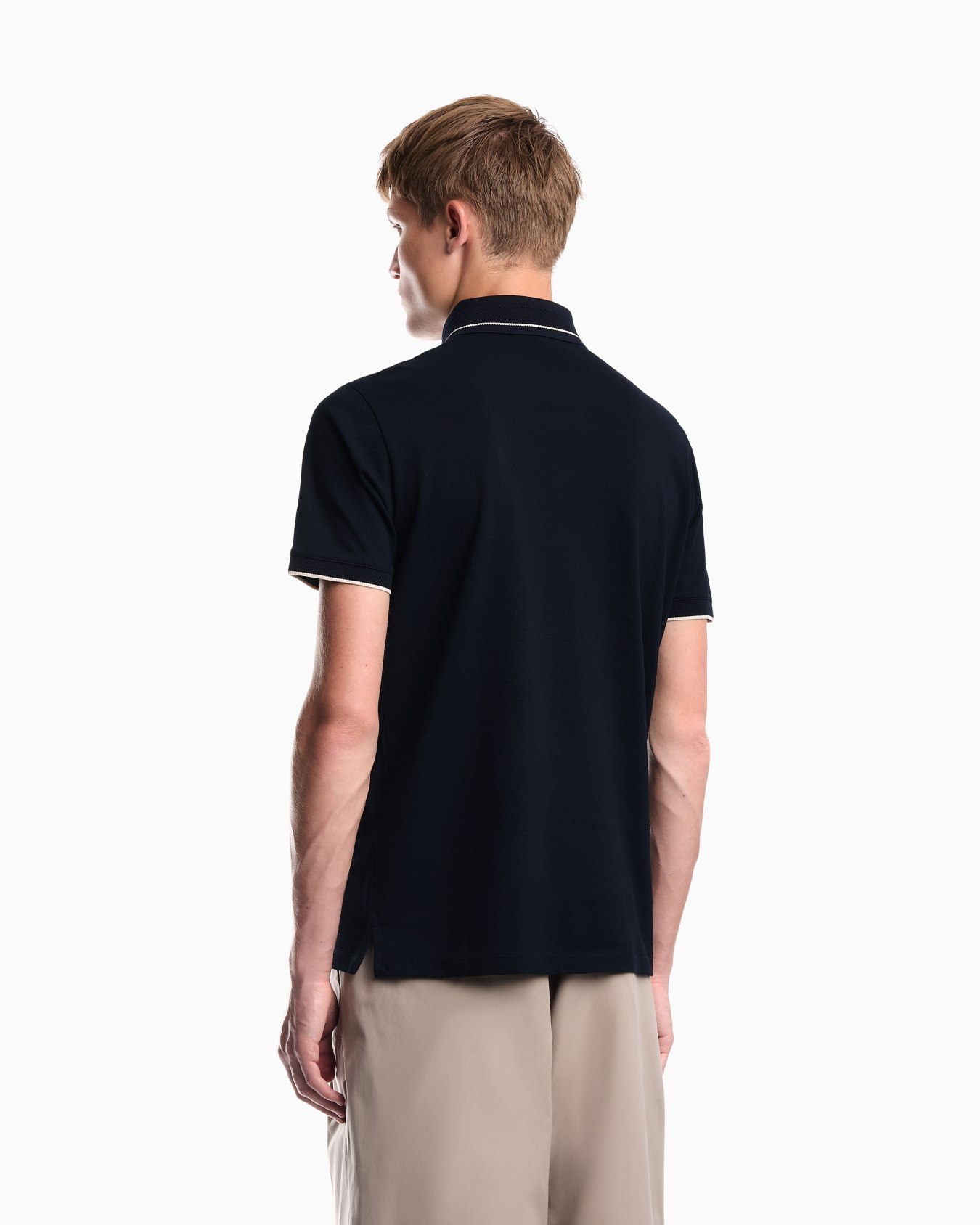 Piqué polo shirt with stripe detail on the collar Slide 5